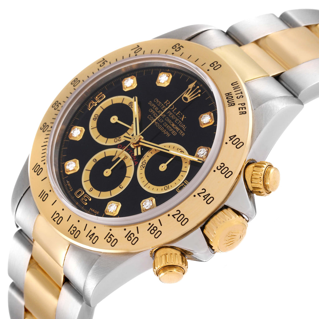 Rolex Daytona Steel Yellow Gold Inverted 6 Black Dial Mens Watch 16523