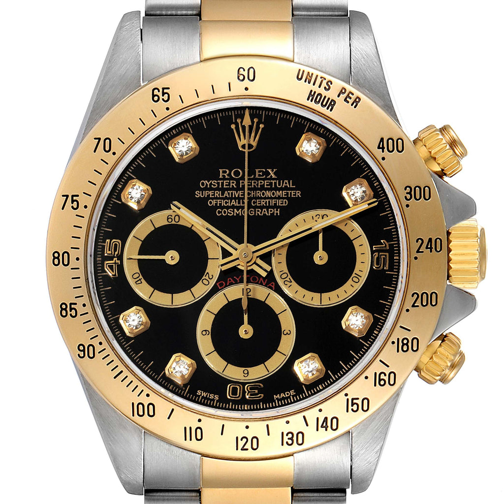Rolex Daytona Steel Yellow Gold Inverted 6 Black Dial Mens Watch 16523