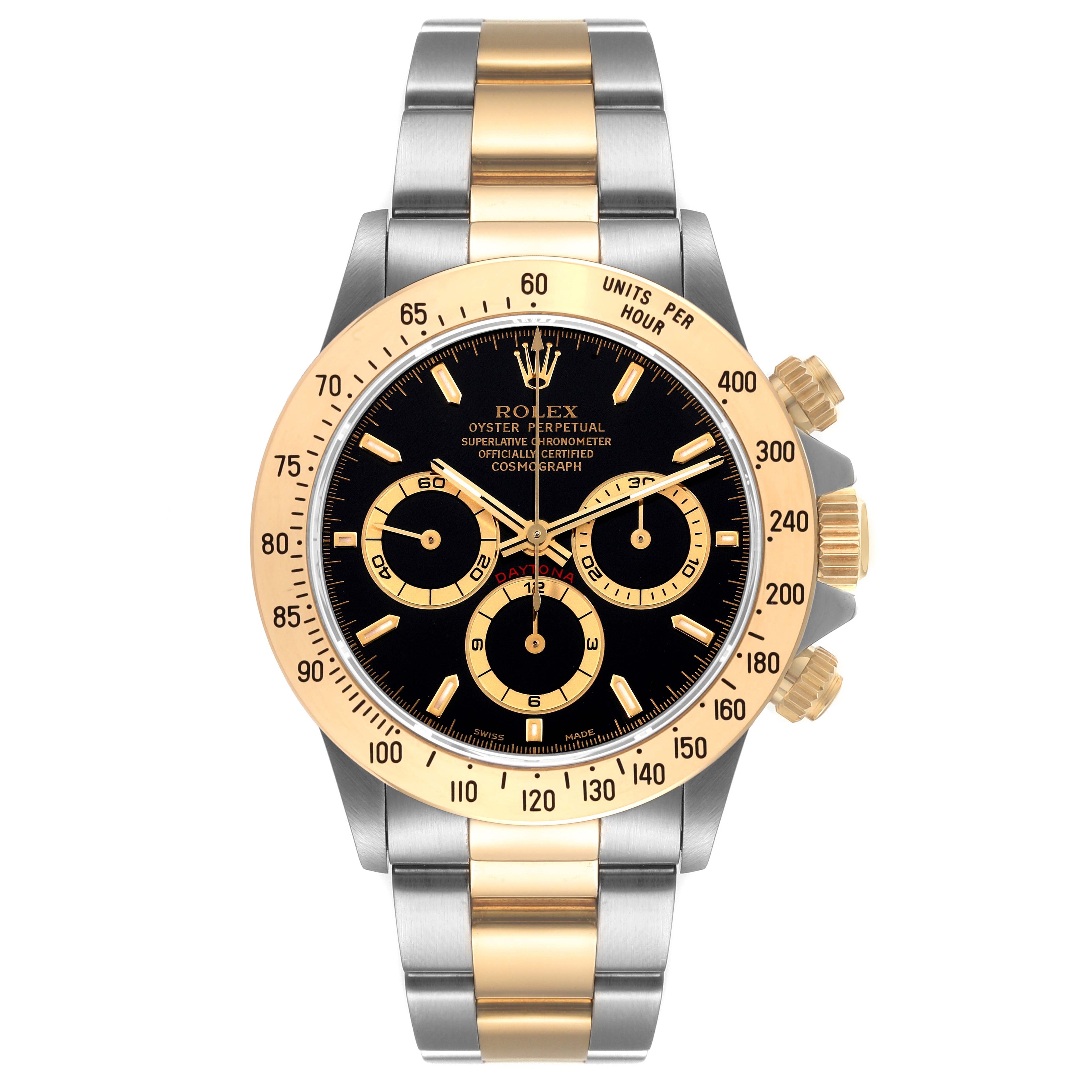 Rolex Daytona Steel Yellow Gold  Black Dial Watch 16523 Box Papers