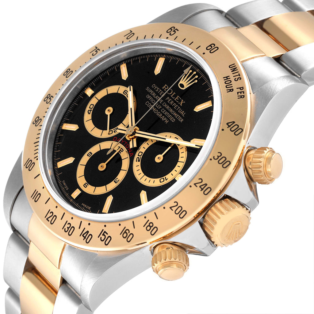 Rolex Daytona Steel Yellow Gold  Black Dial Watch 16523 Box Papers