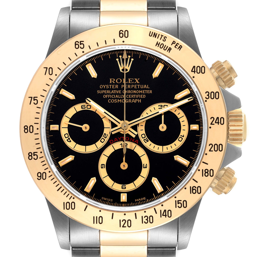 Rolex Daytona Steel Yellow Gold  Black Dial Watch 16523 Box Papers