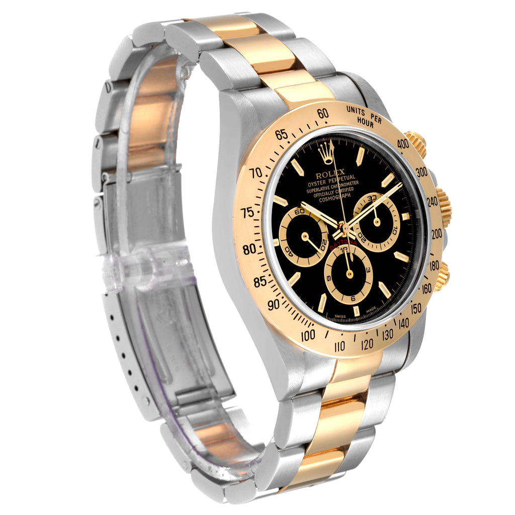 Rolex Daytona Steel Yellow Gold  Black Dial Watch 16523 Box Papers
