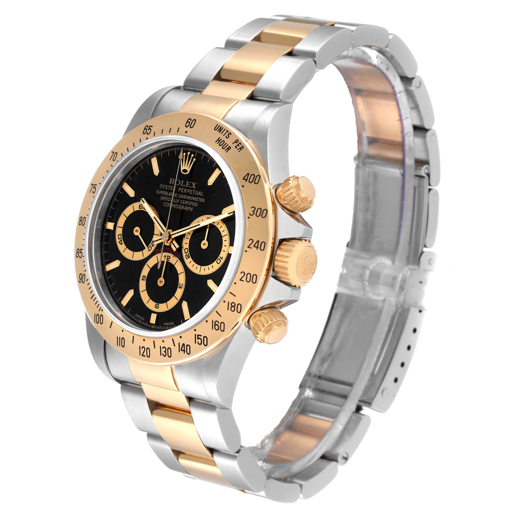 Rolex Daytona Steel Yellow Gold  Black Dial Watch 16523 Box Papers