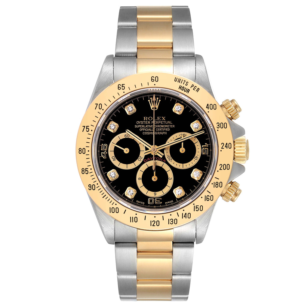 Rolex Daytona Steel Yellow Gold Inverted 6 Diamond Dial Mens Watch 16523 Box Papers