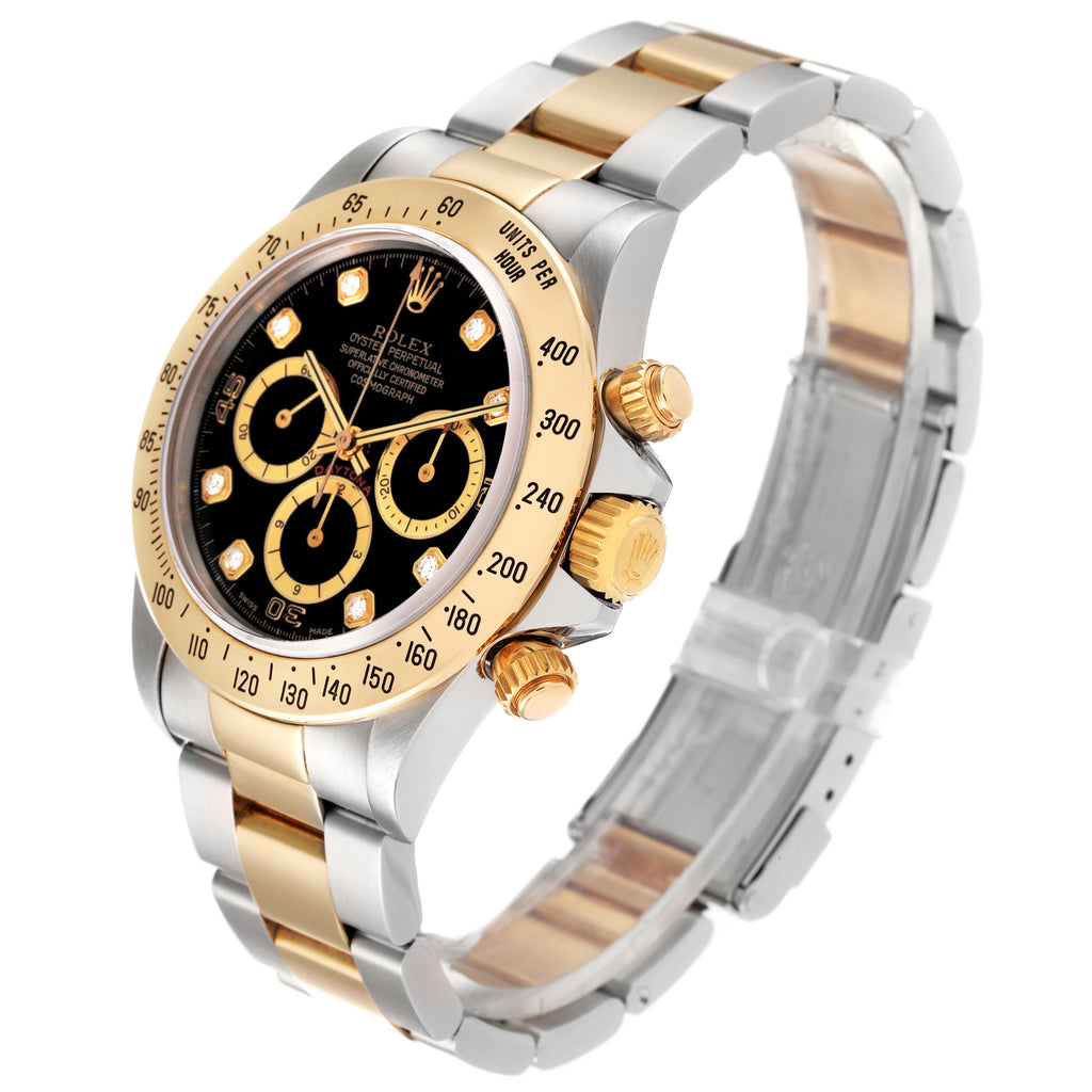 Rolex Daytona Steel Yellow Gold Inverted 6 Diamond Dial Mens Watch 16523 Box Papers
