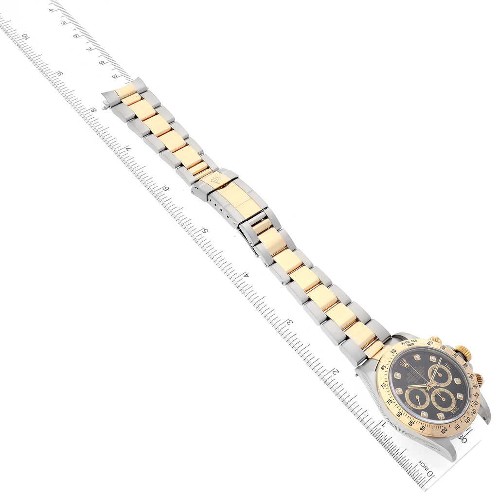 Rolex Daytona Steel Yellow Gold Inverted 6 Diamond Dial Mens Watch 16523 Box Papers