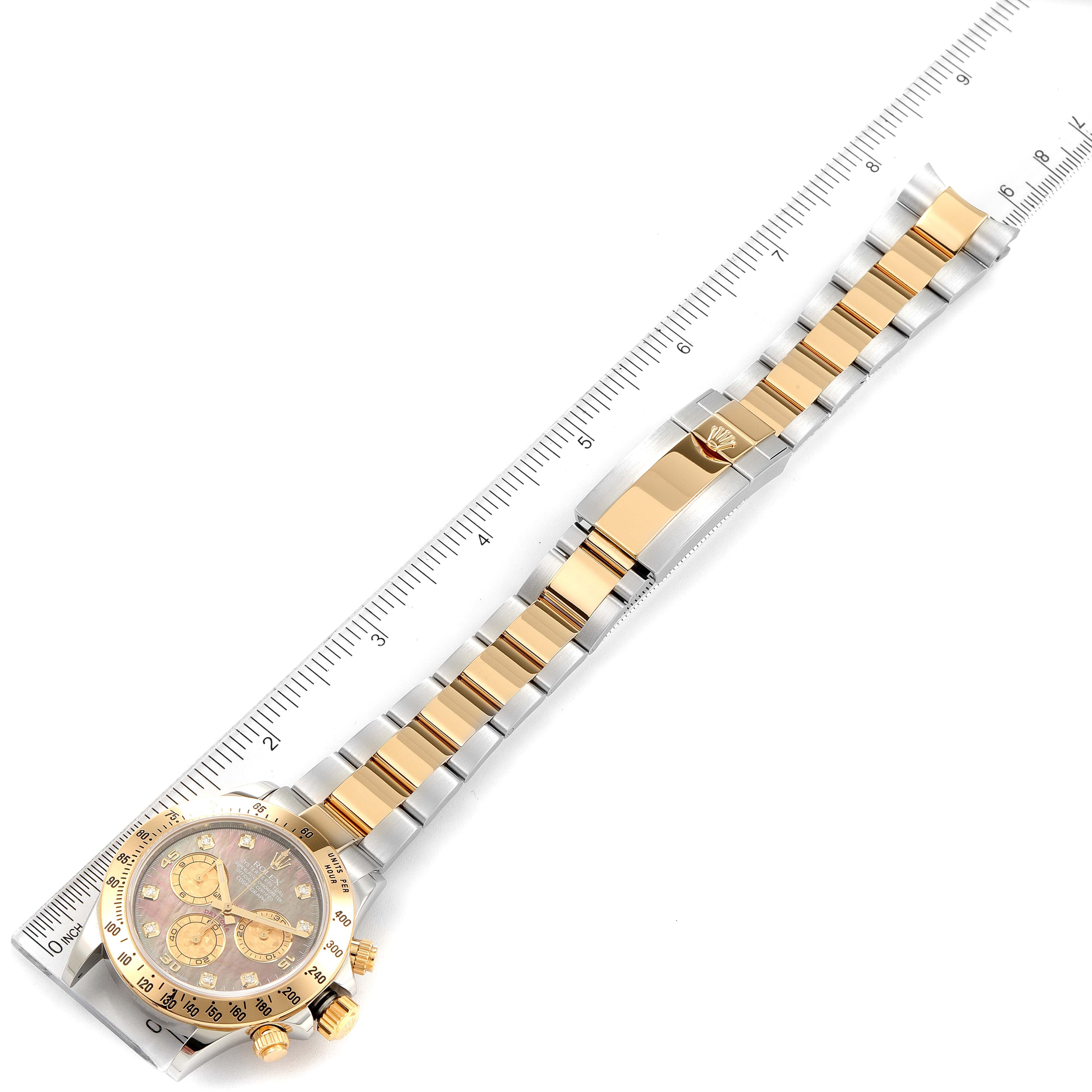 Rolex Daytona Steel Yellow Gold MOP Diamond Mens Watch 116523 Box Card