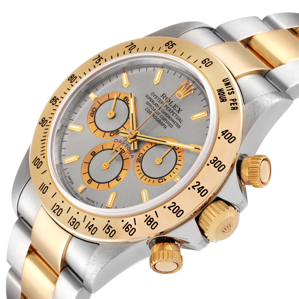 Rolex Daytona Steel Yellow Gold Slate Dial Mens Watch 16523 Box Papers