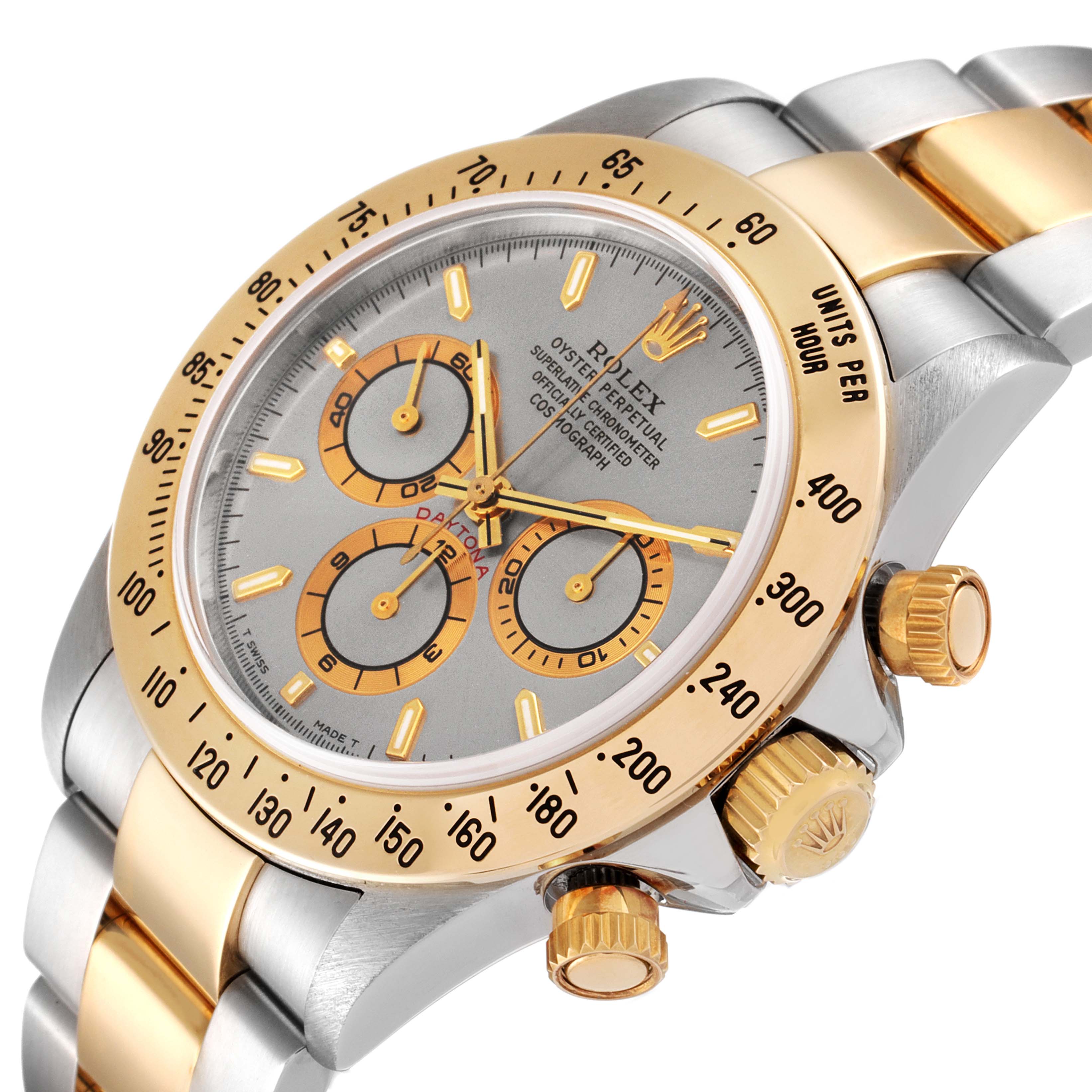 Rolex Daytona Steel Yellow Gold Slate Dial Mens Watch 16523 Box Papers