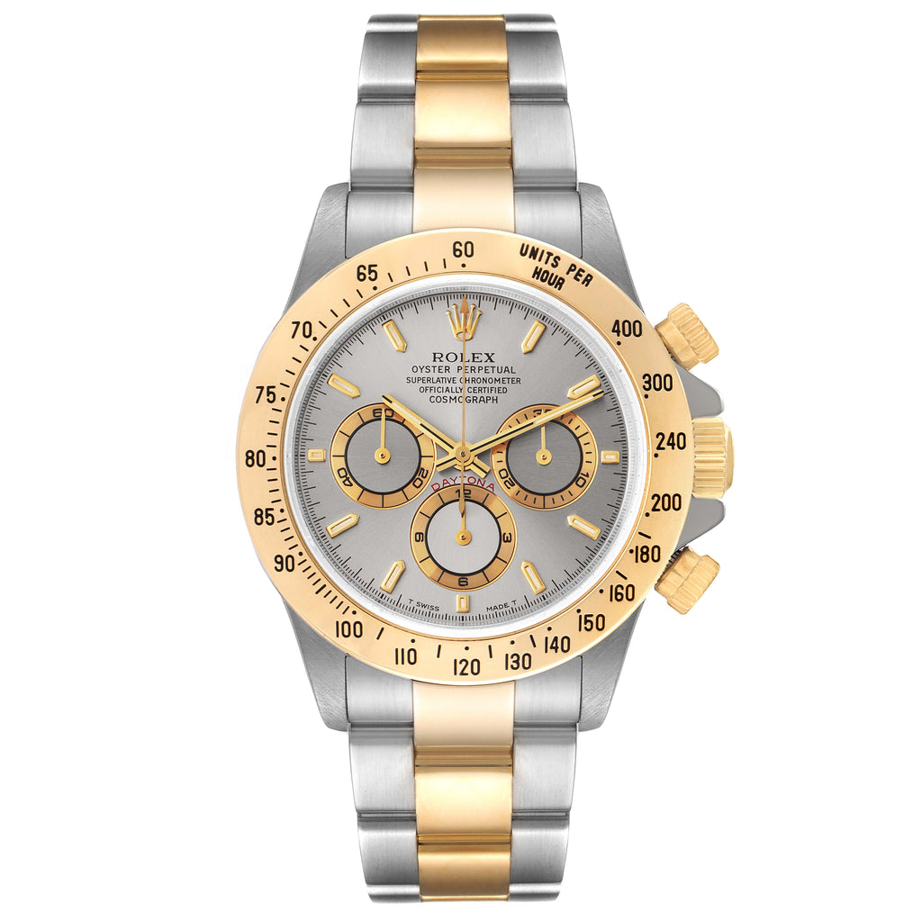 Rolex Daytona Steel Yellow Gold Slate Dial Mens Watch 16523 Box Papers