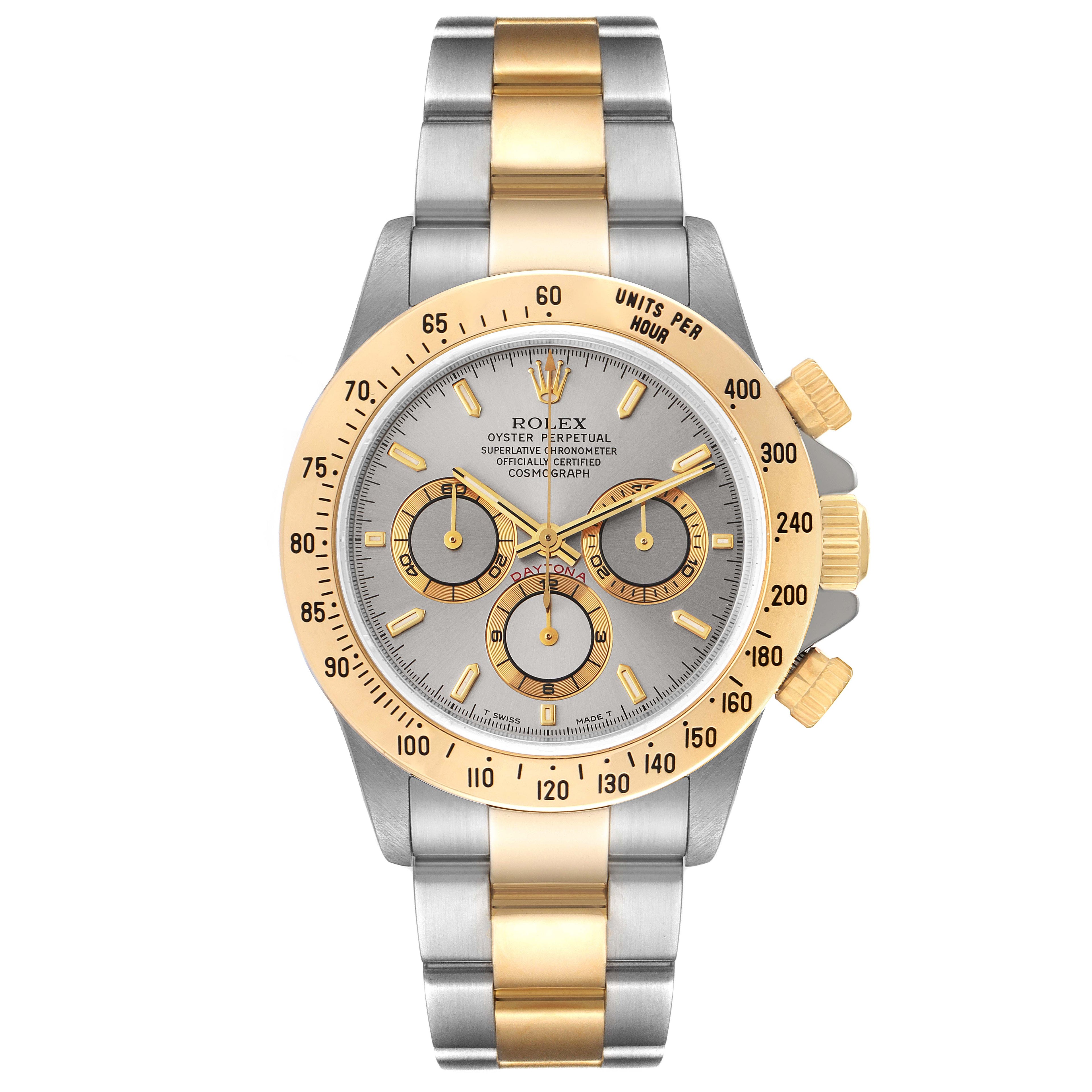 Rolex Daytona Steel Yellow Gold Slate Dial Mens Watch 16523 Box Papers