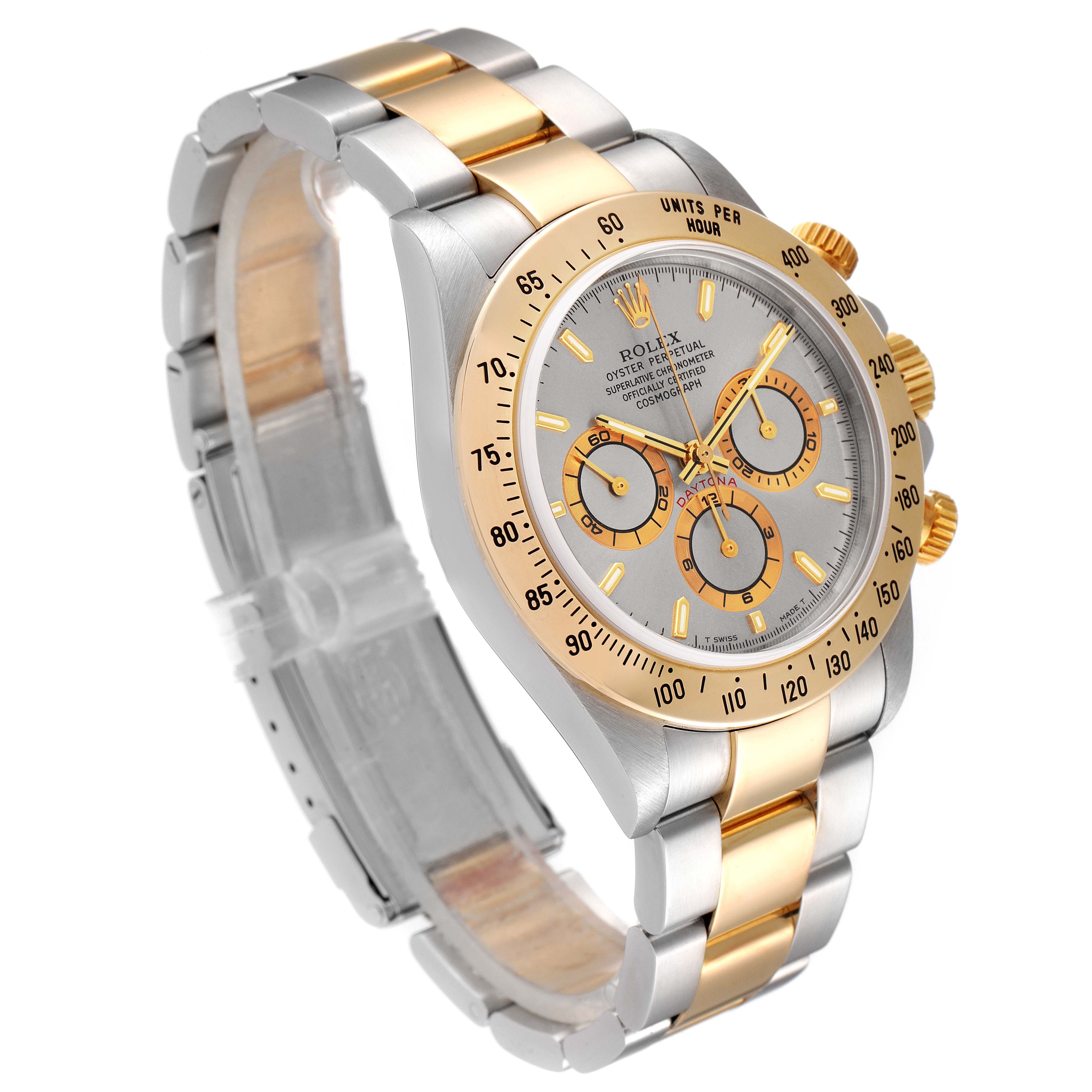 Rolex Daytona Steel Yellow Gold Slate Dial Mens Watch 16523 Box Papers