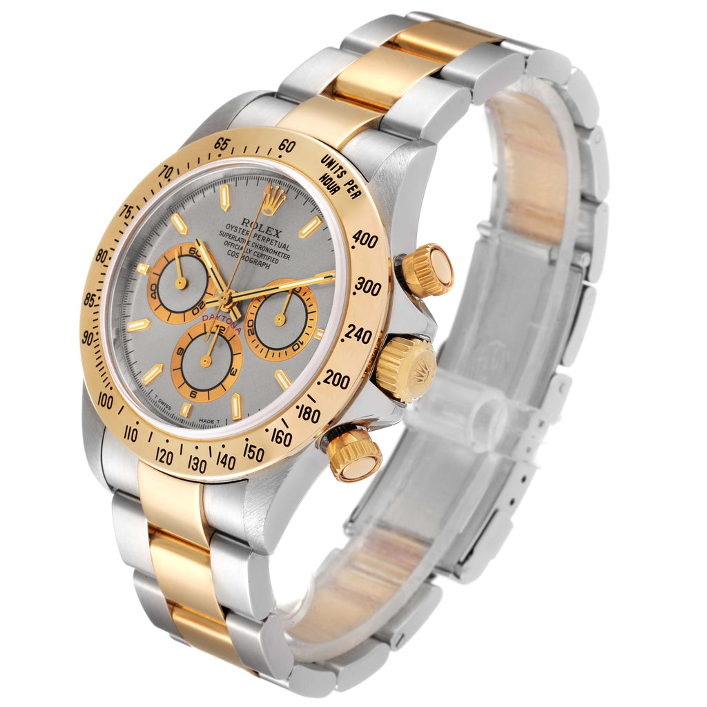 Rolex Daytona Steel Yellow Gold Slate Dial Mens Watch 16523 Box Papers