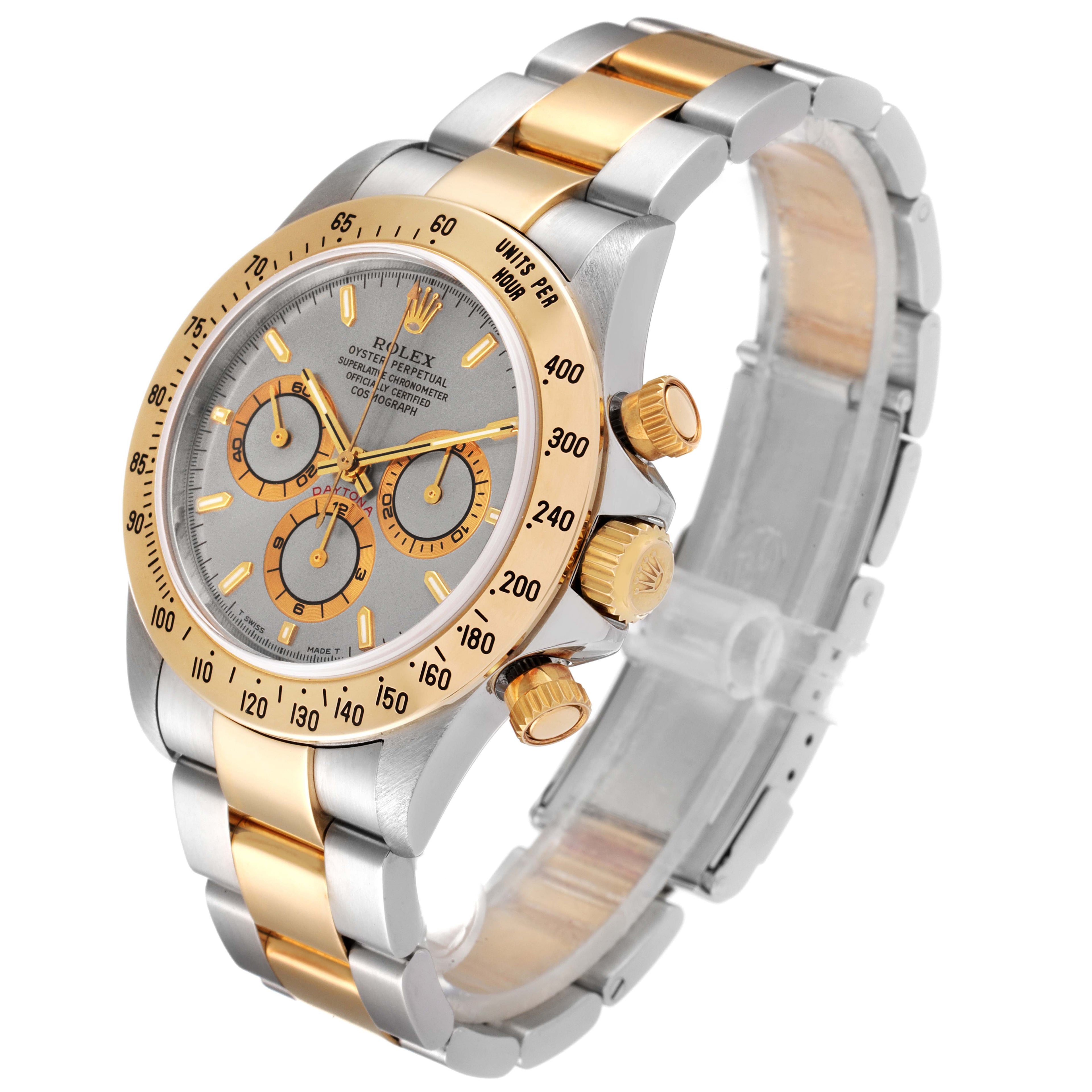 Rolex Daytona Steel Yellow Gold Slate Dial Mens Watch 16523 Box Papers