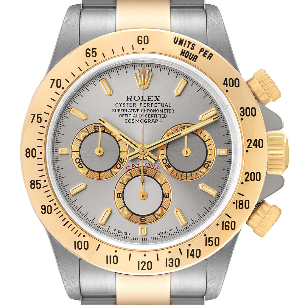 Rolex Daytona Steel Yellow Gold Slate Dial Mens Watch 16523 Box Papers