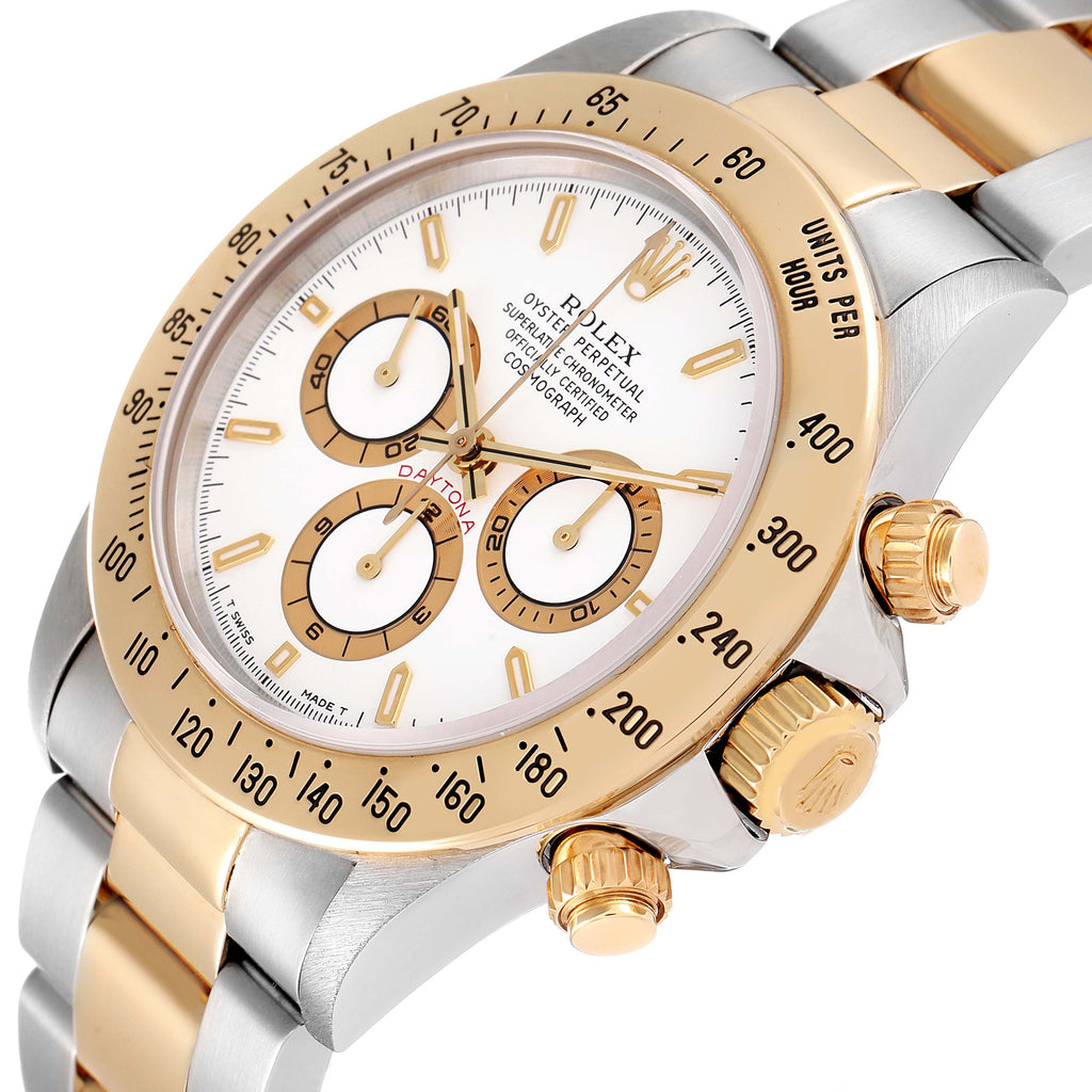 Rolex Daytona Steel Yellow Gold White Dial Mens Watch 16523 Box Papers
