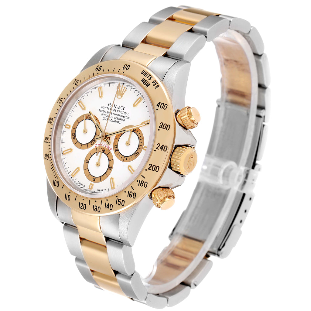 Rolex Daytona Steel Yellow Gold White Dial Mens Watch 16523 Box Papers