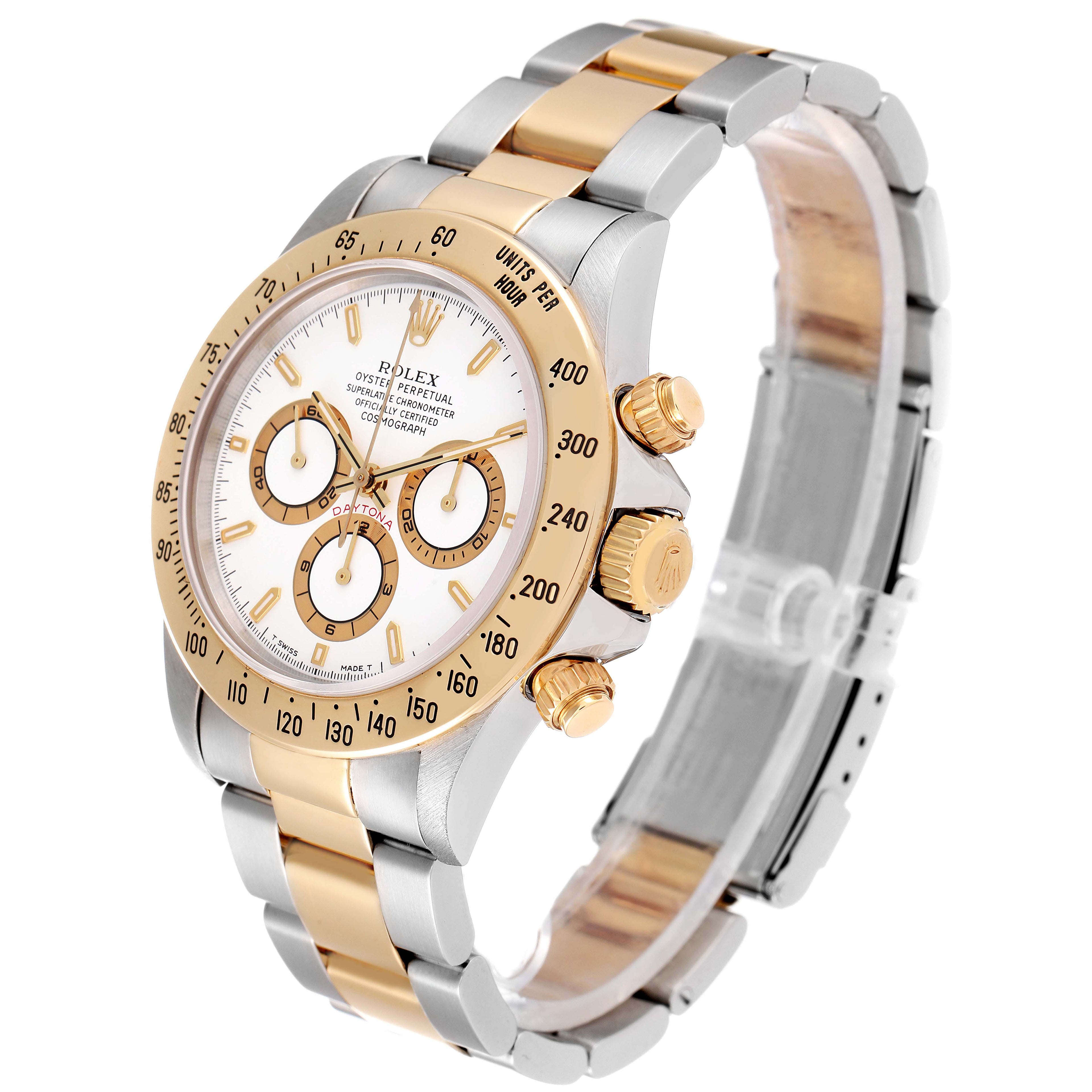 Rolex Daytona Steel Yellow Gold White Dial Mens Watch 16523 Box Papers