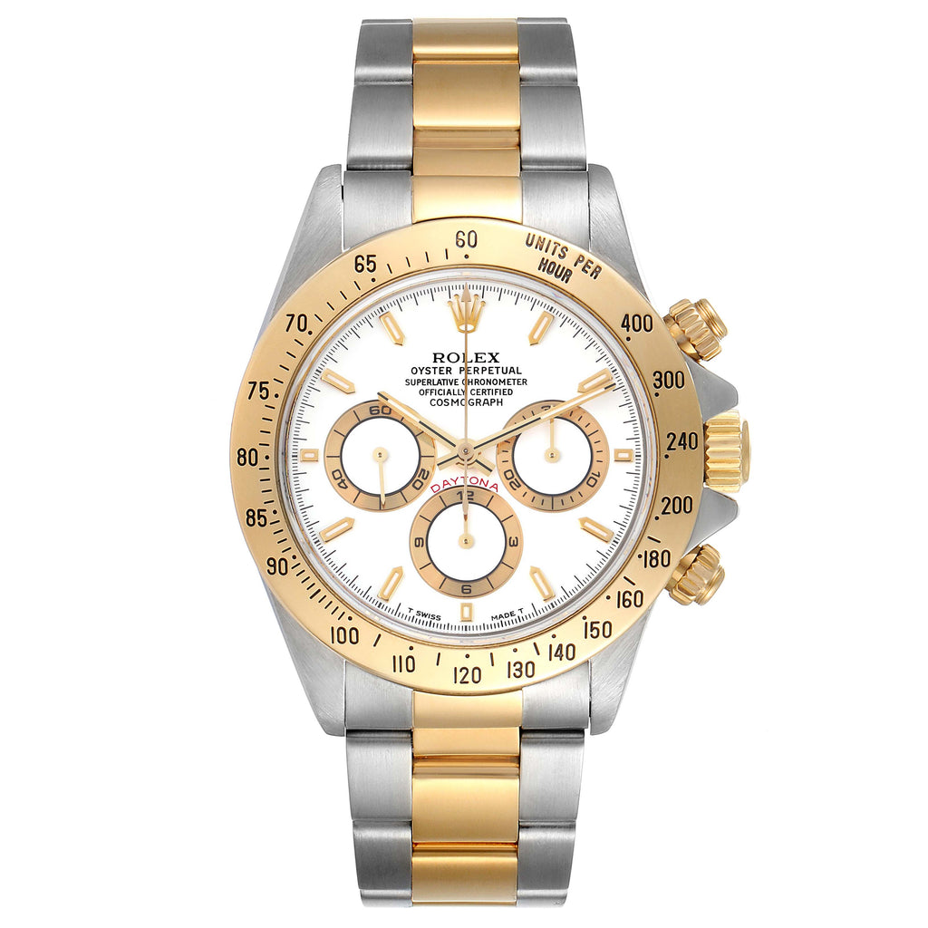 Rolex Daytona Steel Yellow Gold White Dial Mens Watch 16523 Box Papers