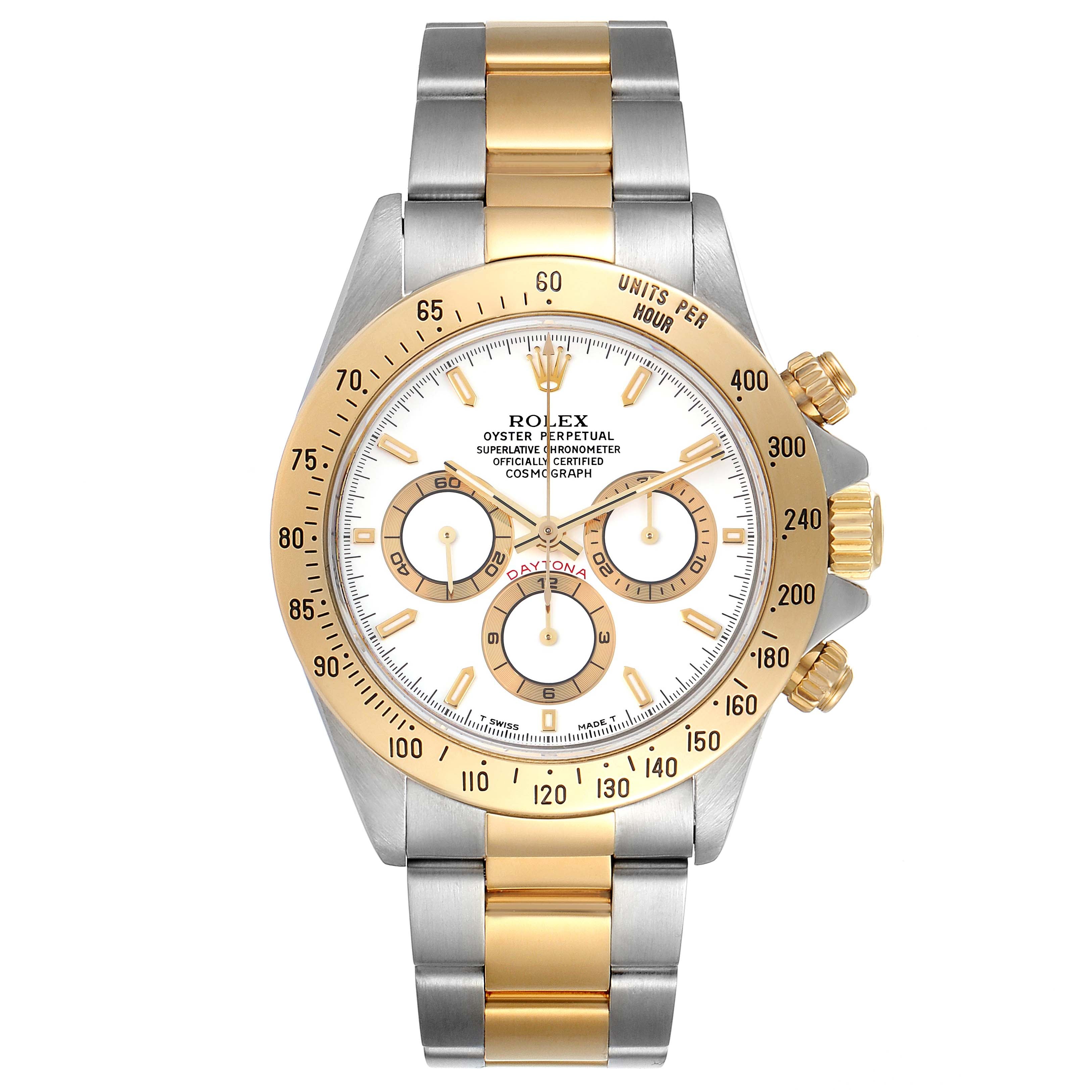 Rolex Daytona Steel Yellow Gold White Dial Mens Watch 16523 Box Papers