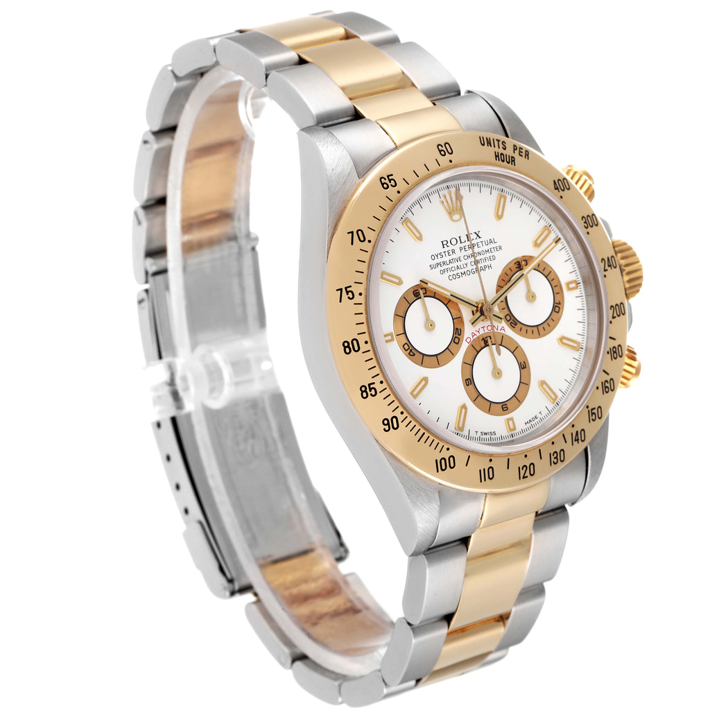 Rolex Daytona Steel Yellow Gold White Dial Mens Watch 16523 Box Papers
