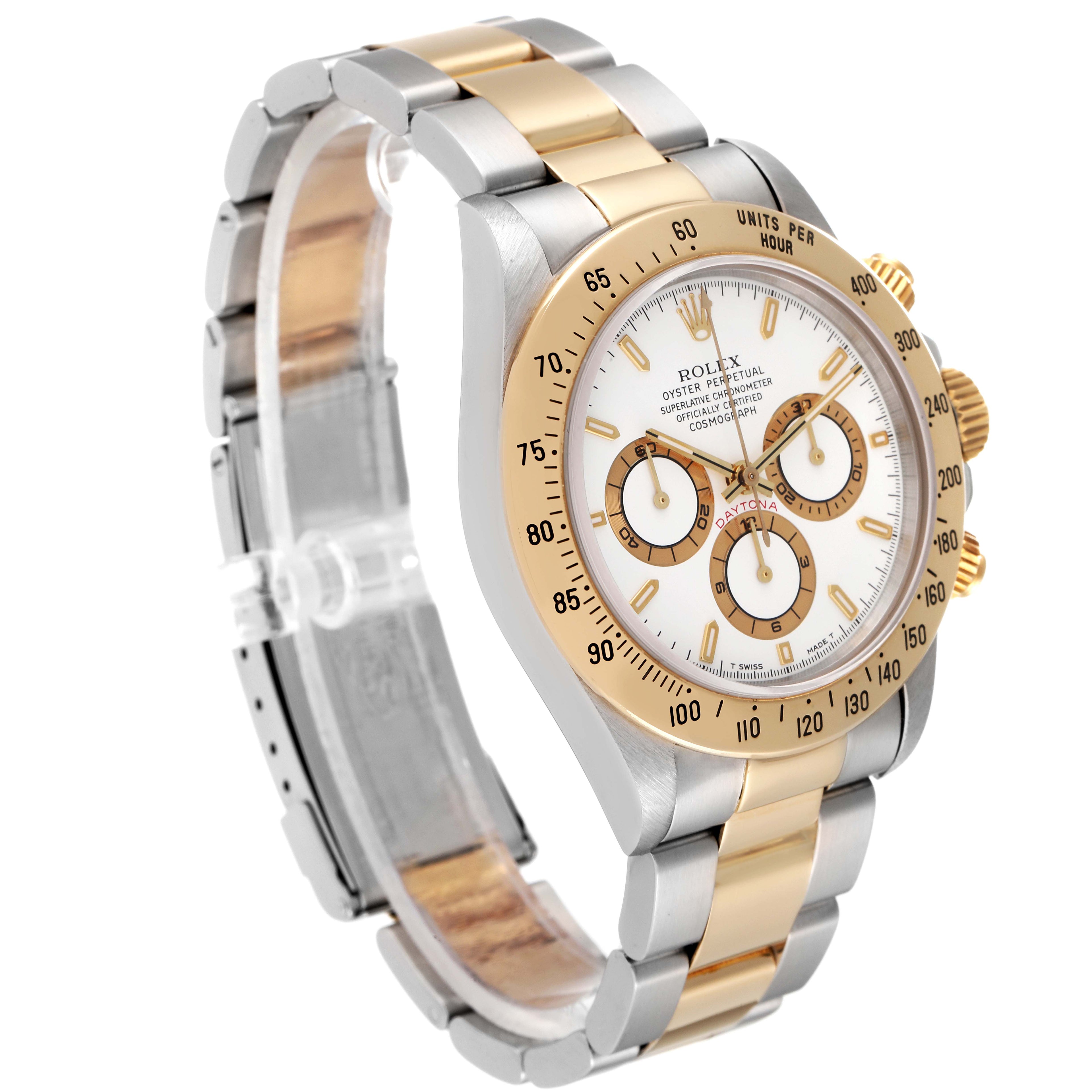 Rolex Daytona Steel Yellow Gold White Dial Mens Watch 16523 Box Papers