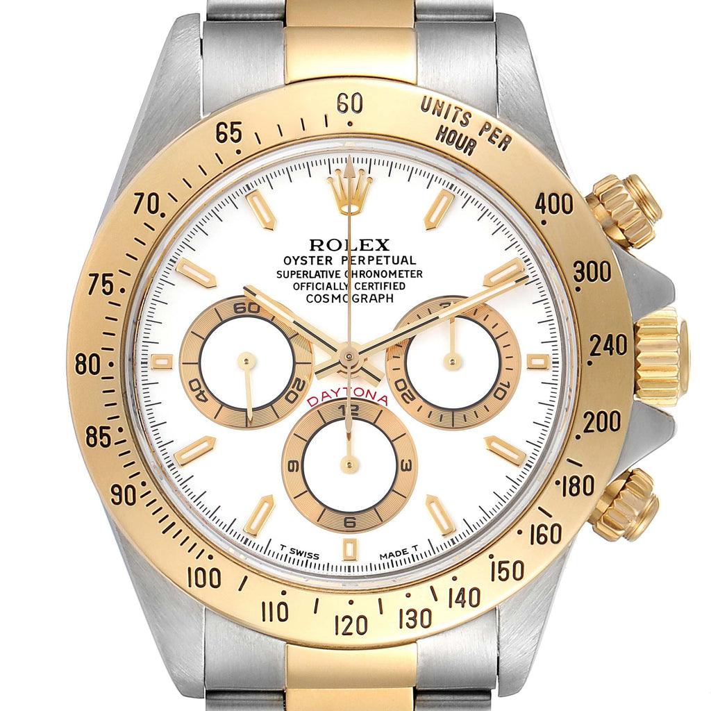 Rolex Daytona Steel Yellow Gold White Dial Mens Watch 16523 Box Papers