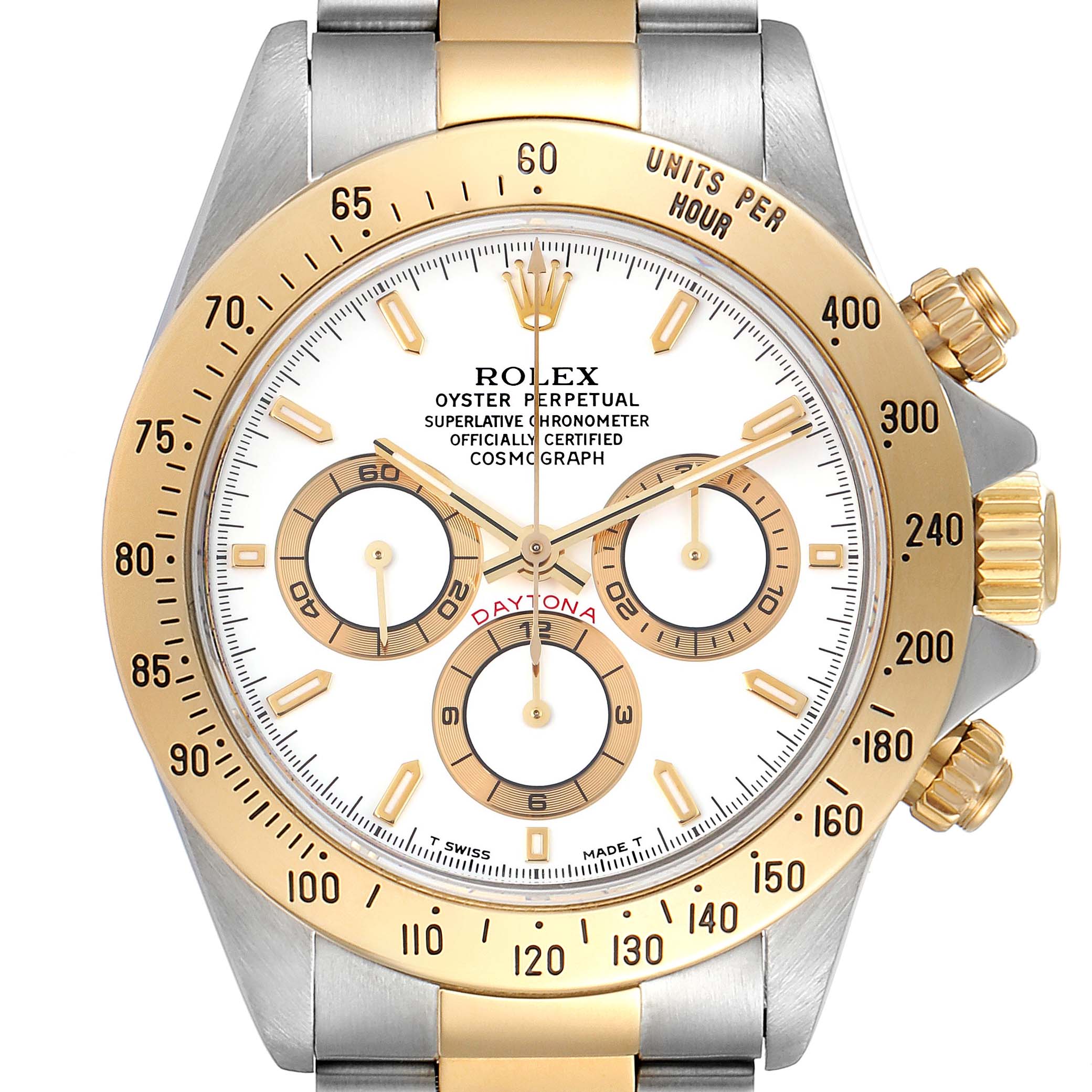 Rolex Daytona Steel Yellow Gold White Dial Mens Watch 16523 Box Papers