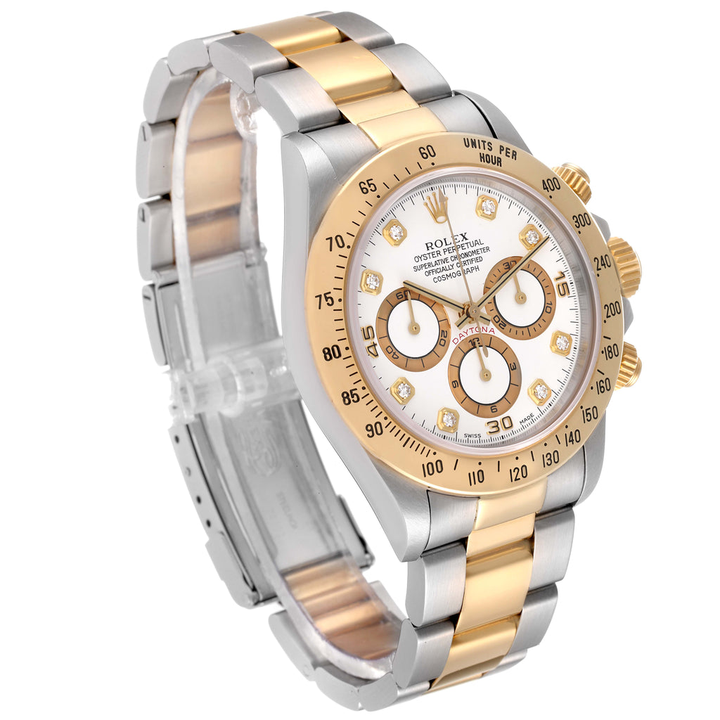 Rolex Daytona Steel Yellow Gold White Diamond Dial Mens Watch 16523