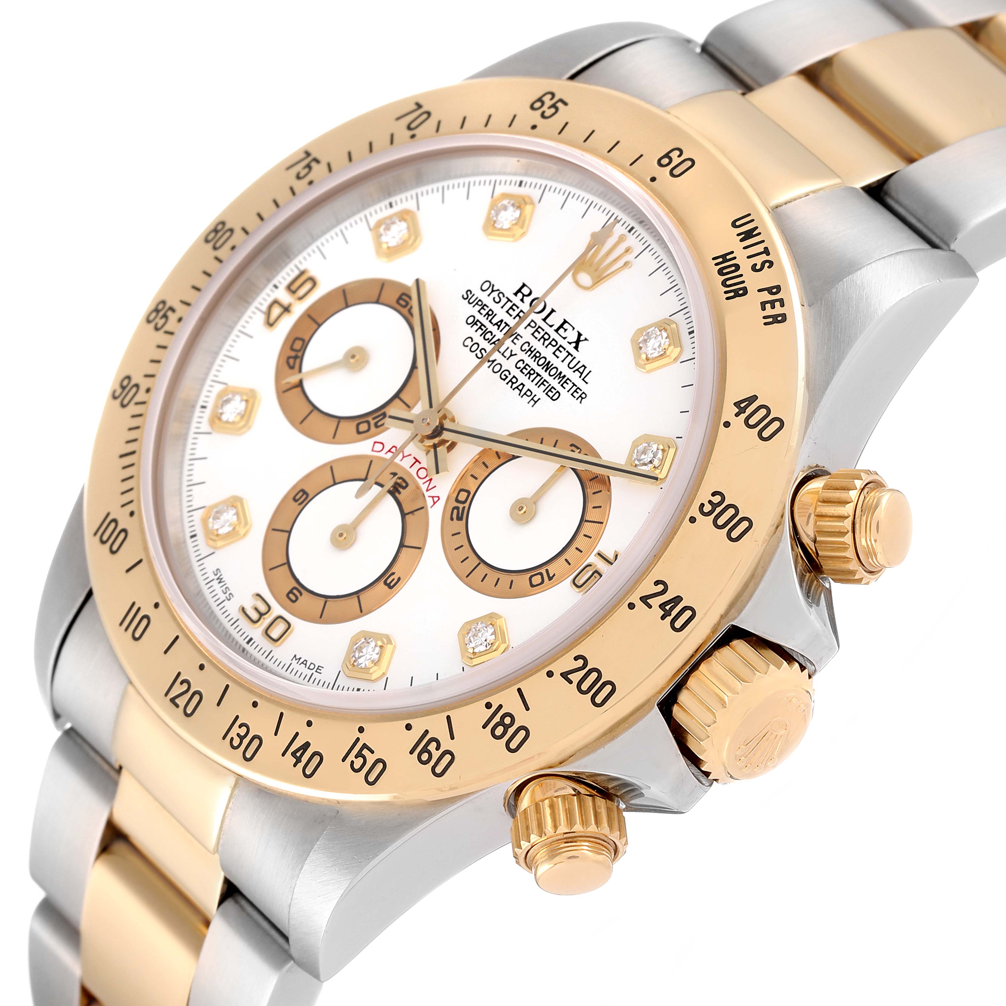 Rolex Daytona Steel Yellow Gold White Diamond Dial Mens Watch 16523