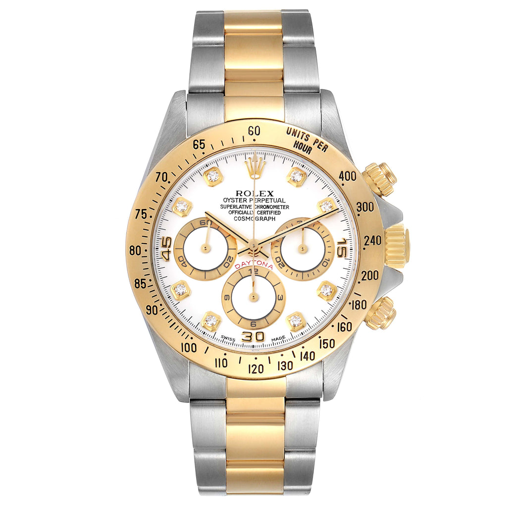 Rolex Daytona Steel Yellow Gold White Diamond Dial Mens Watch 16523