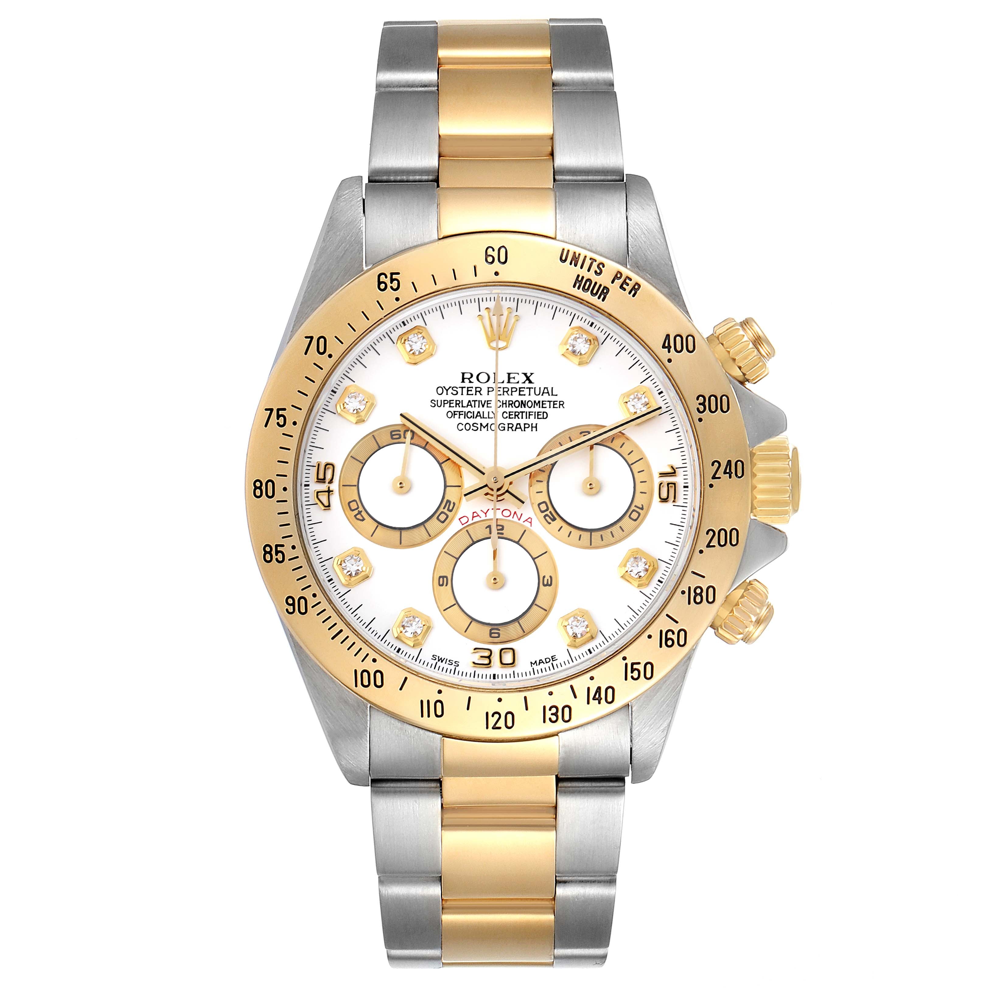 Rolex Daytona Steel Yellow Gold White Diamond Dial Mens Watch 16523
