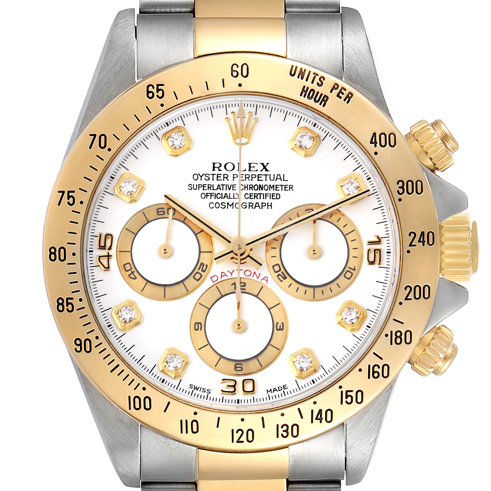Rolex Daytona Steel Yellow Gold White Diamond Dial Mens Watch 16523