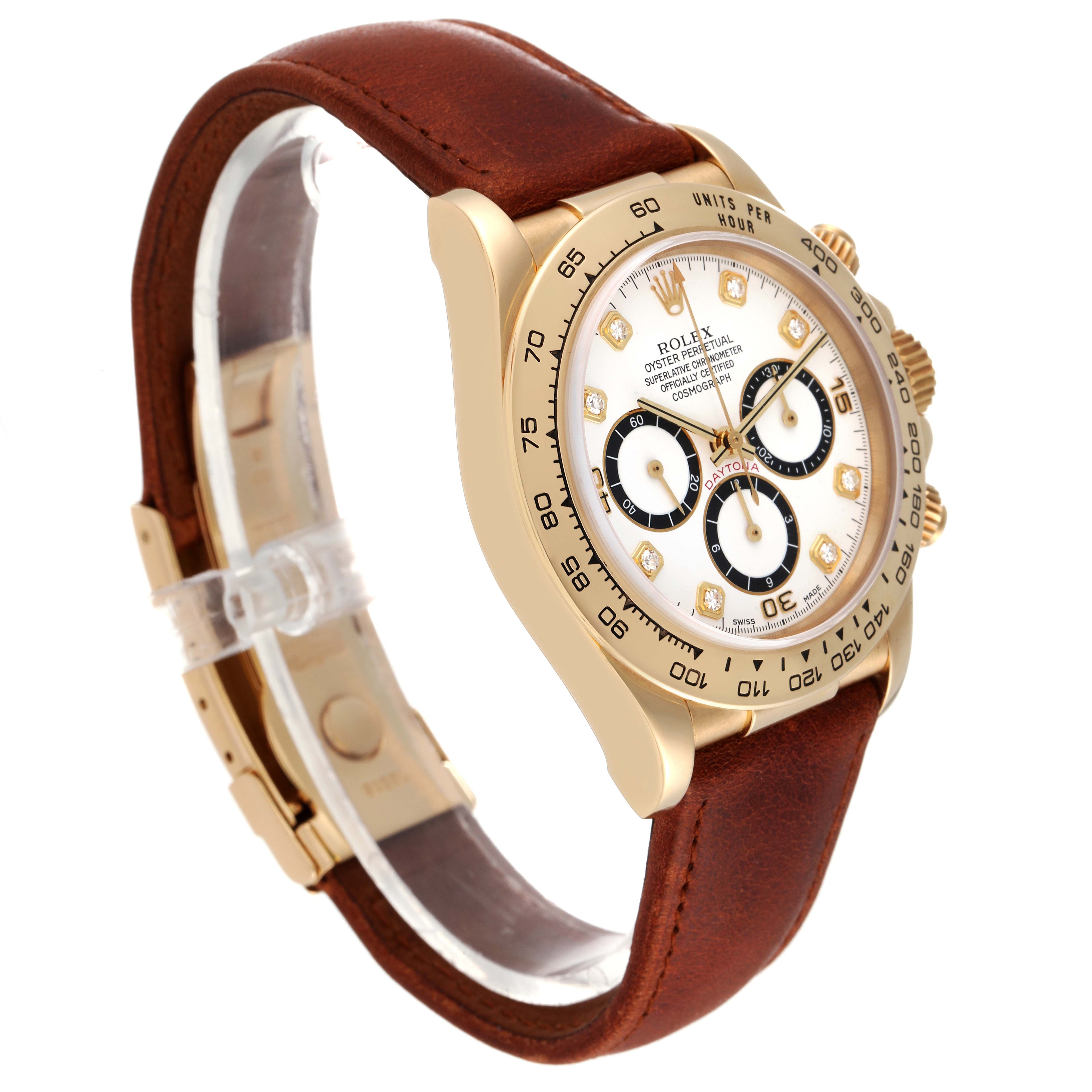 Rolex Daytona White Diamond Dial Yellow Gold Chronograph Mens Watch 16518