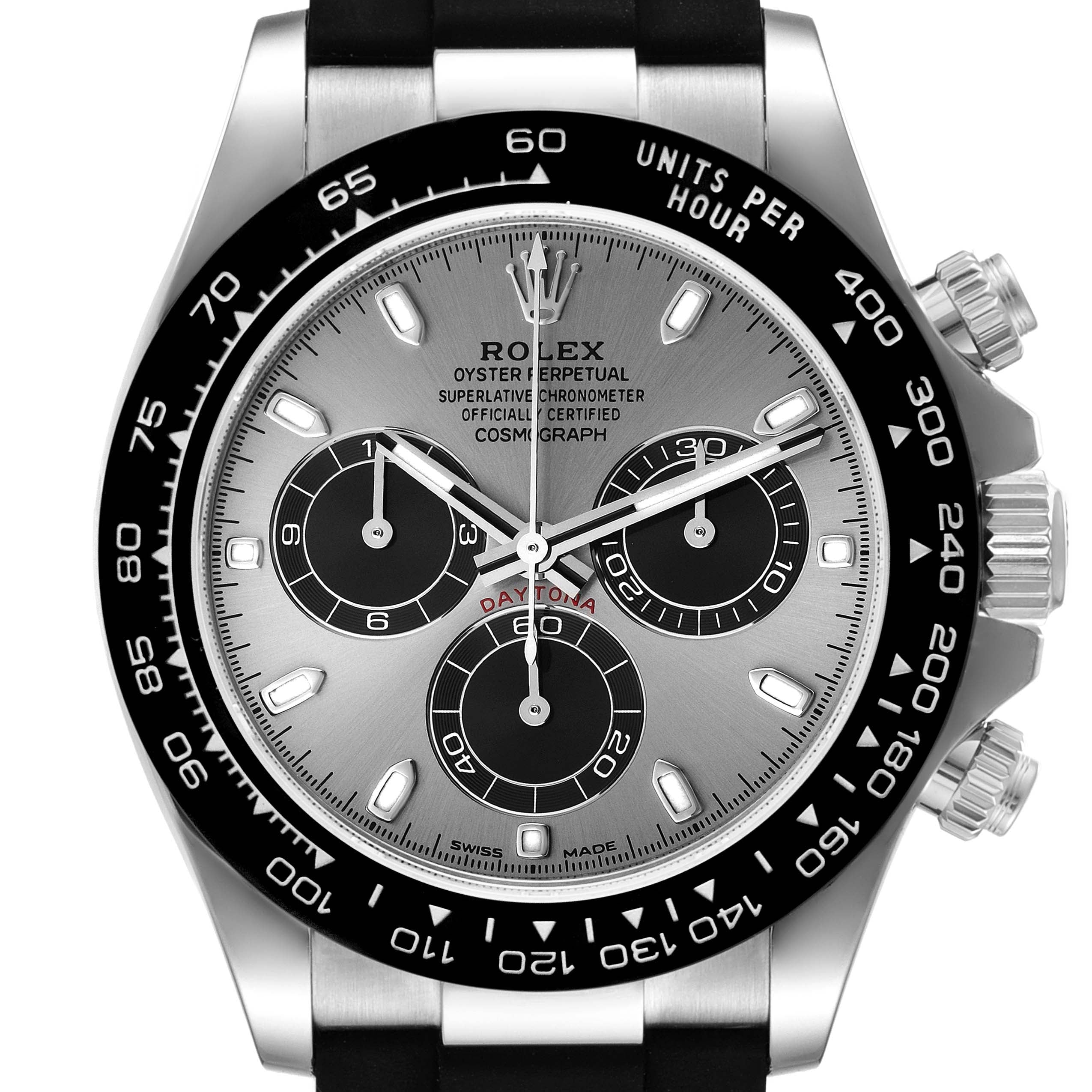Rolex Daytona White Gold  Grey Dial  Rubber Strap Mens Watch 116519 Unworn