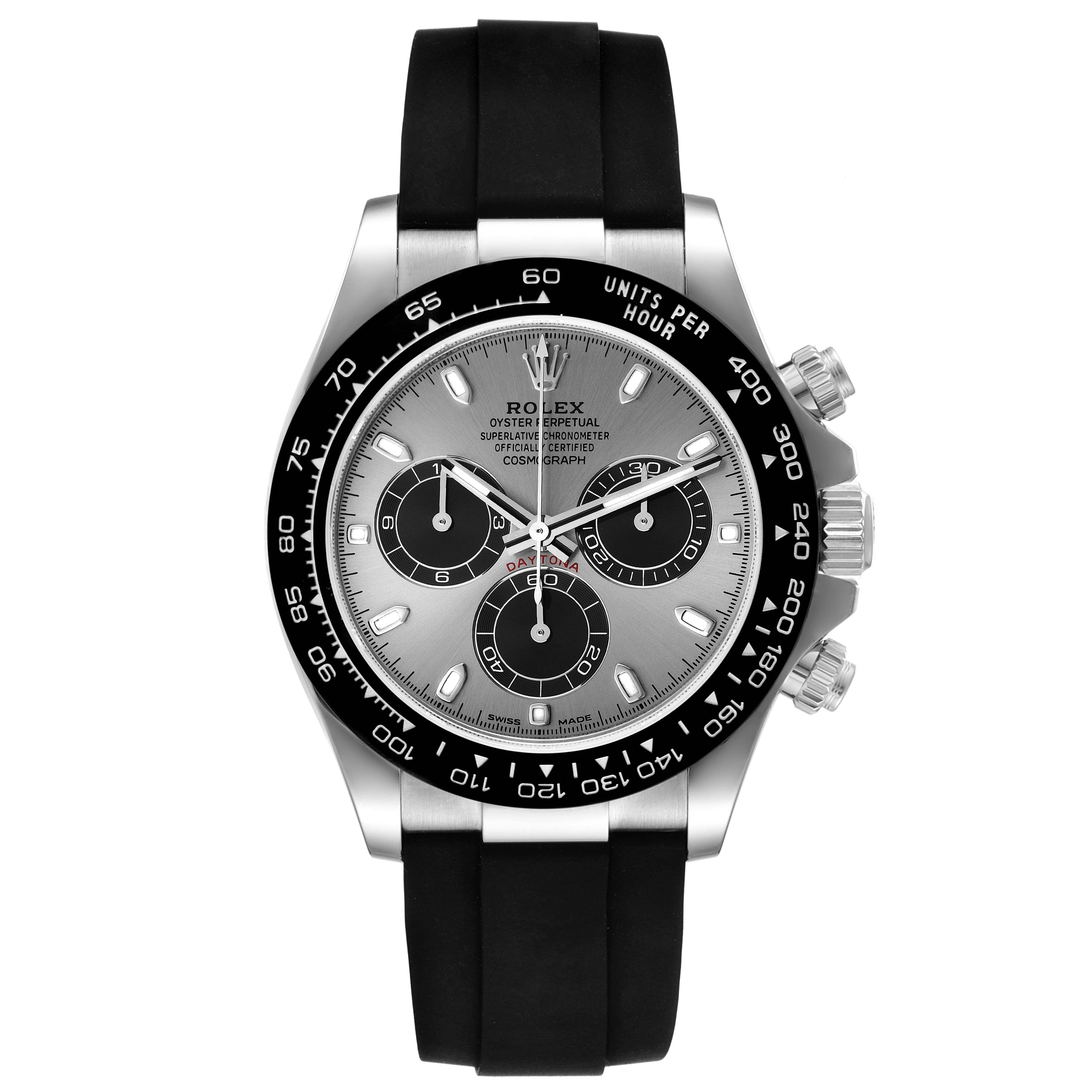 Rolex Daytona White Gold  Grey Dial  Rubber Strap Mens Watch 116519 Unworn