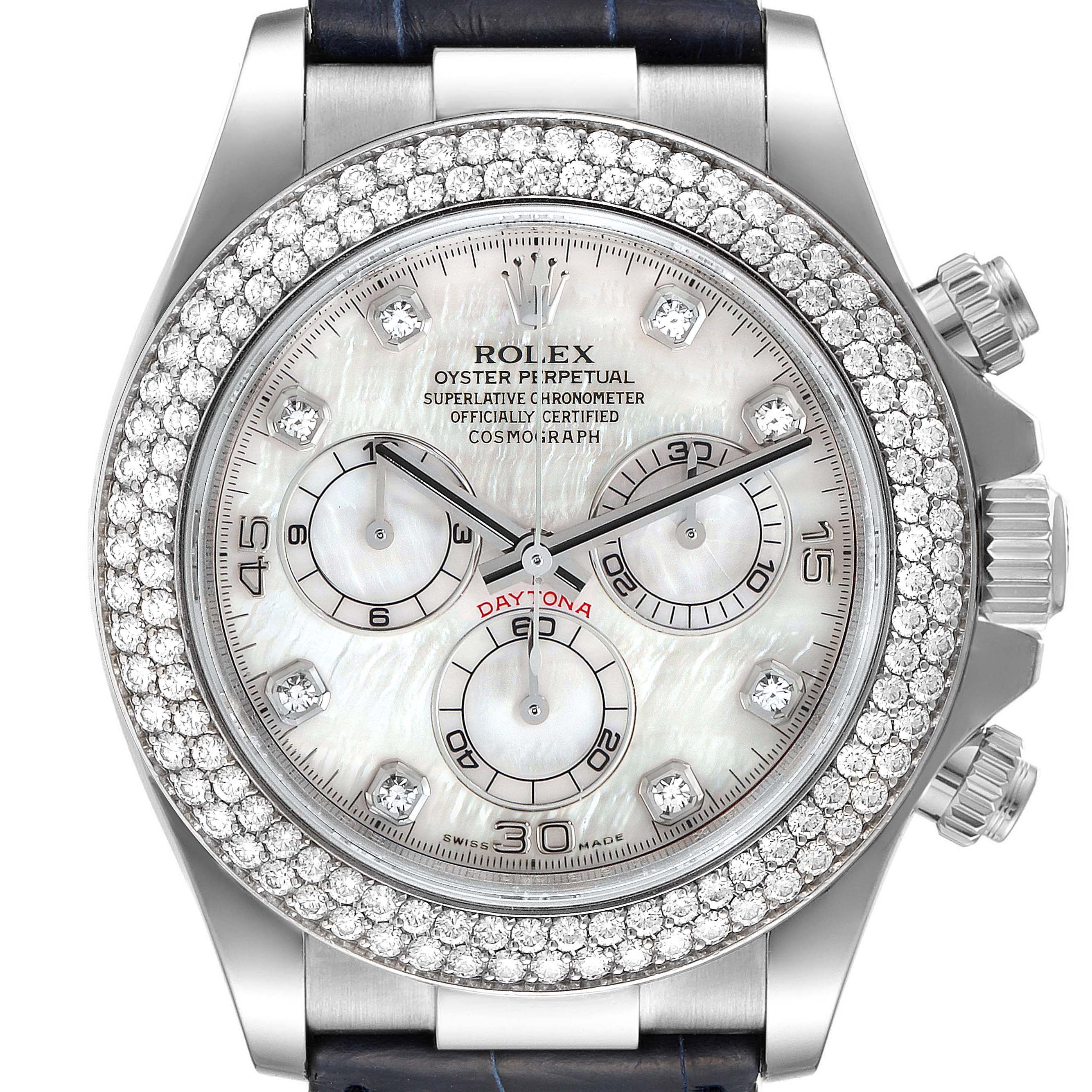Rolex Daytona White Gold Mother of Pearl Diamond Mens Watch 116589
