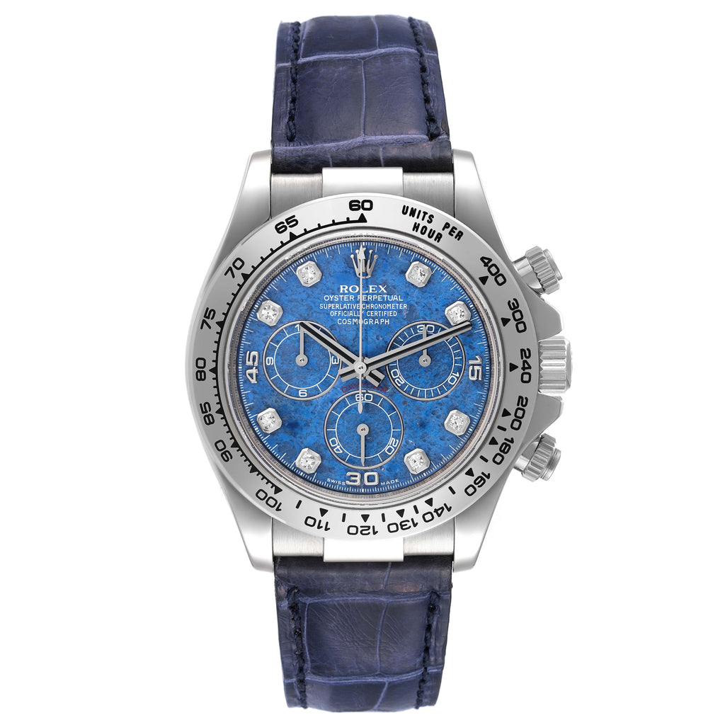 Rolex Daytona White Gold Sodalite Stone Diamond Mens Watch 116519 Box Card