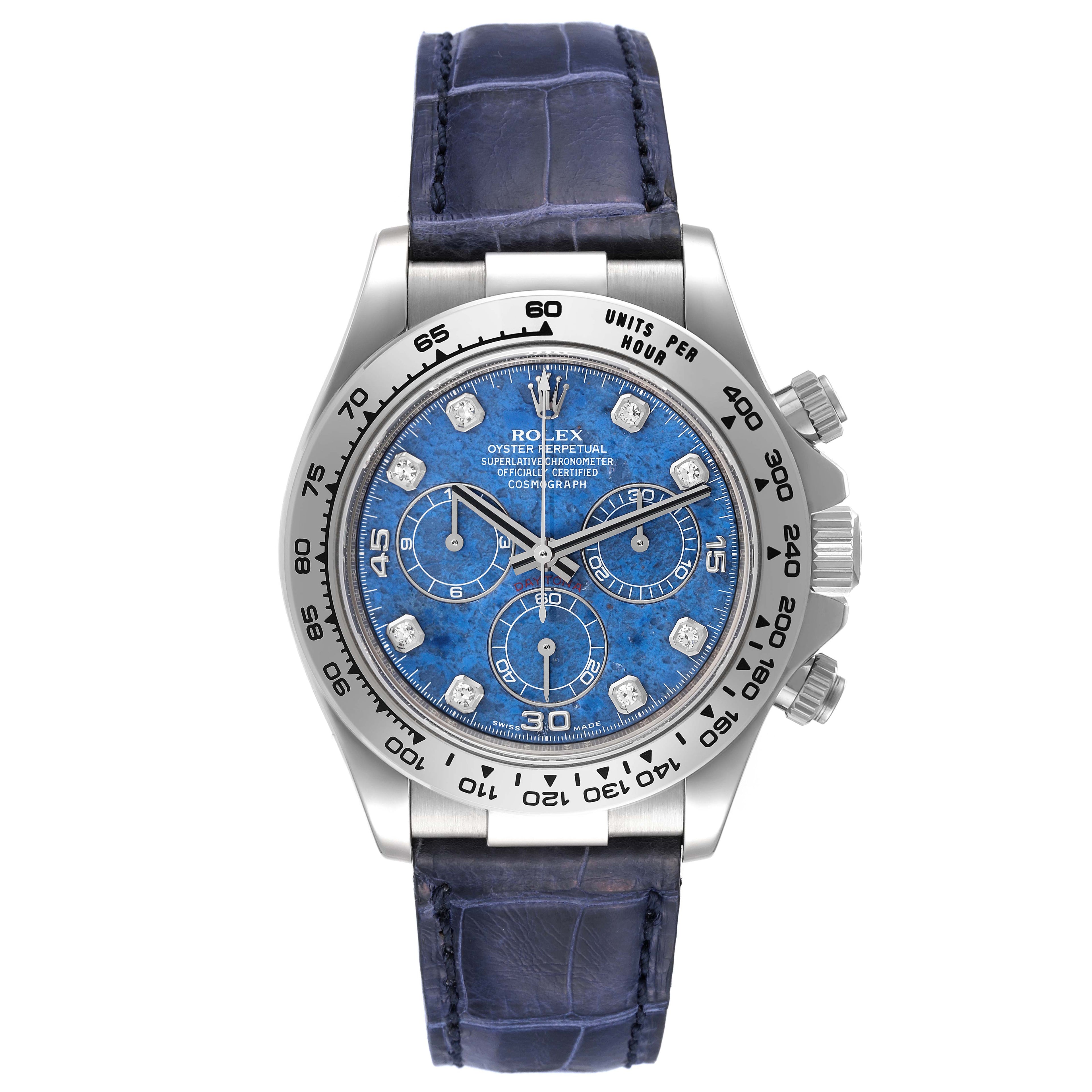 Rolex Daytona White Gold Sodalite Stone Diamond Mens Watch 116519 Box Card