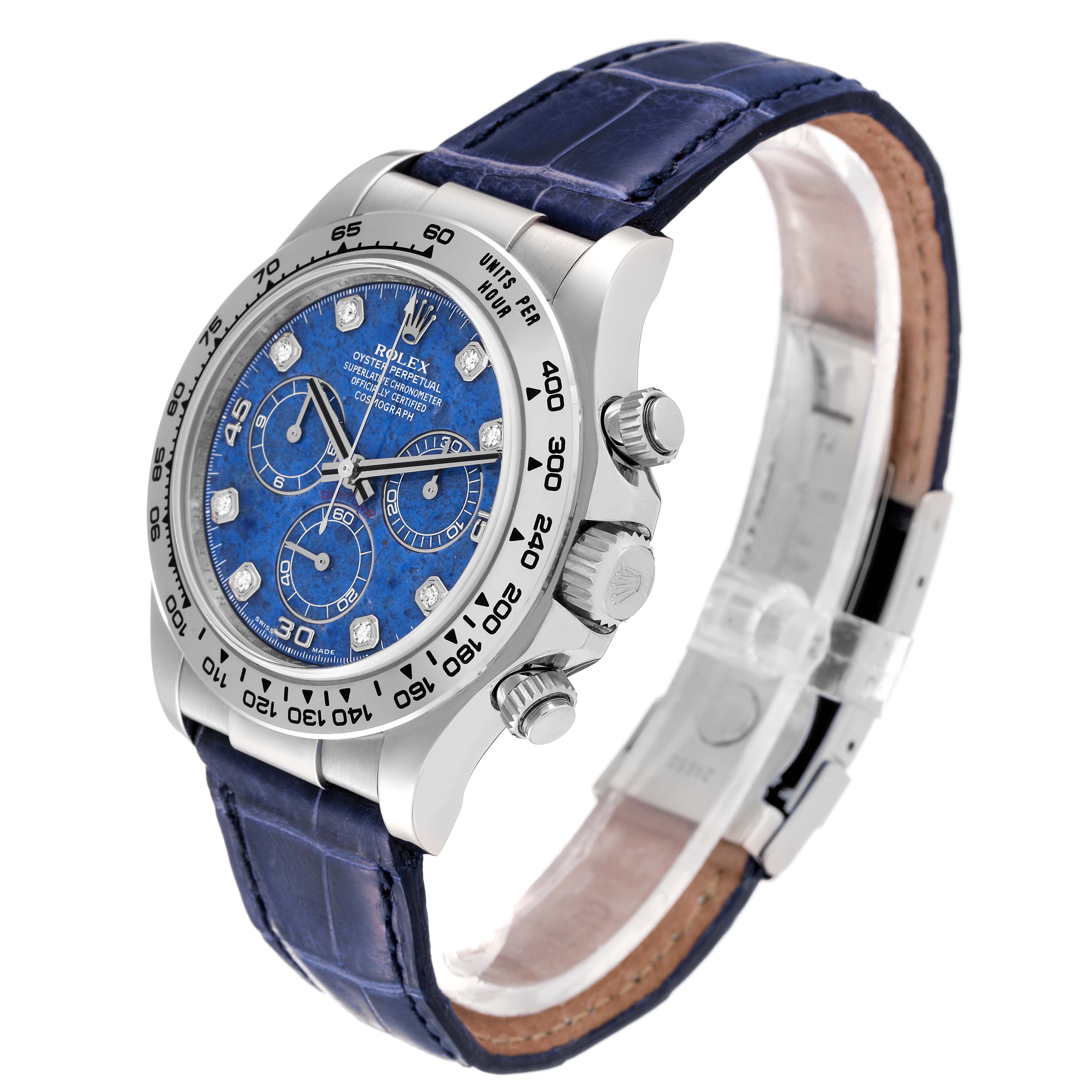 Rolex Daytona White Gold Sodalite Stone Diamond Mens Watch 116519 Box Card