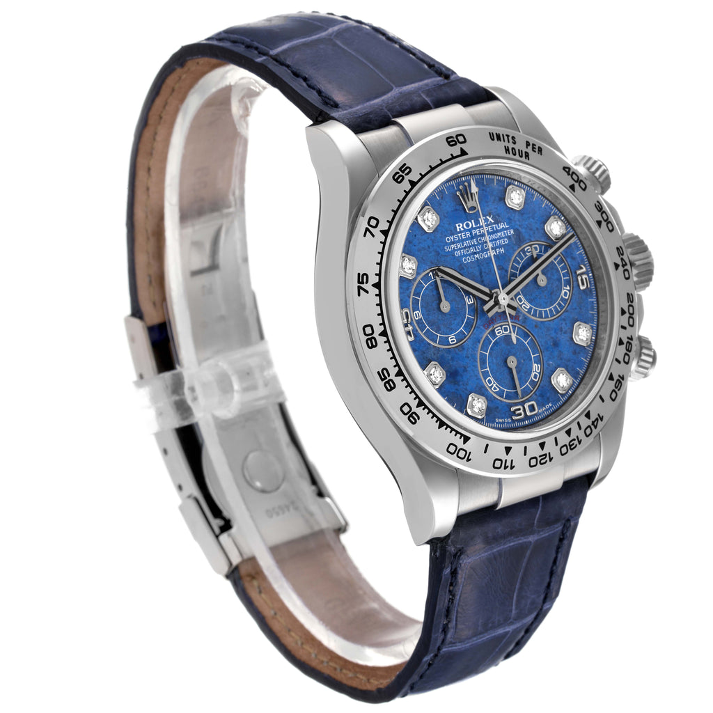 Rolex Daytona White Gold Sodalite Stone Diamond Mens Watch 116519 Box Card