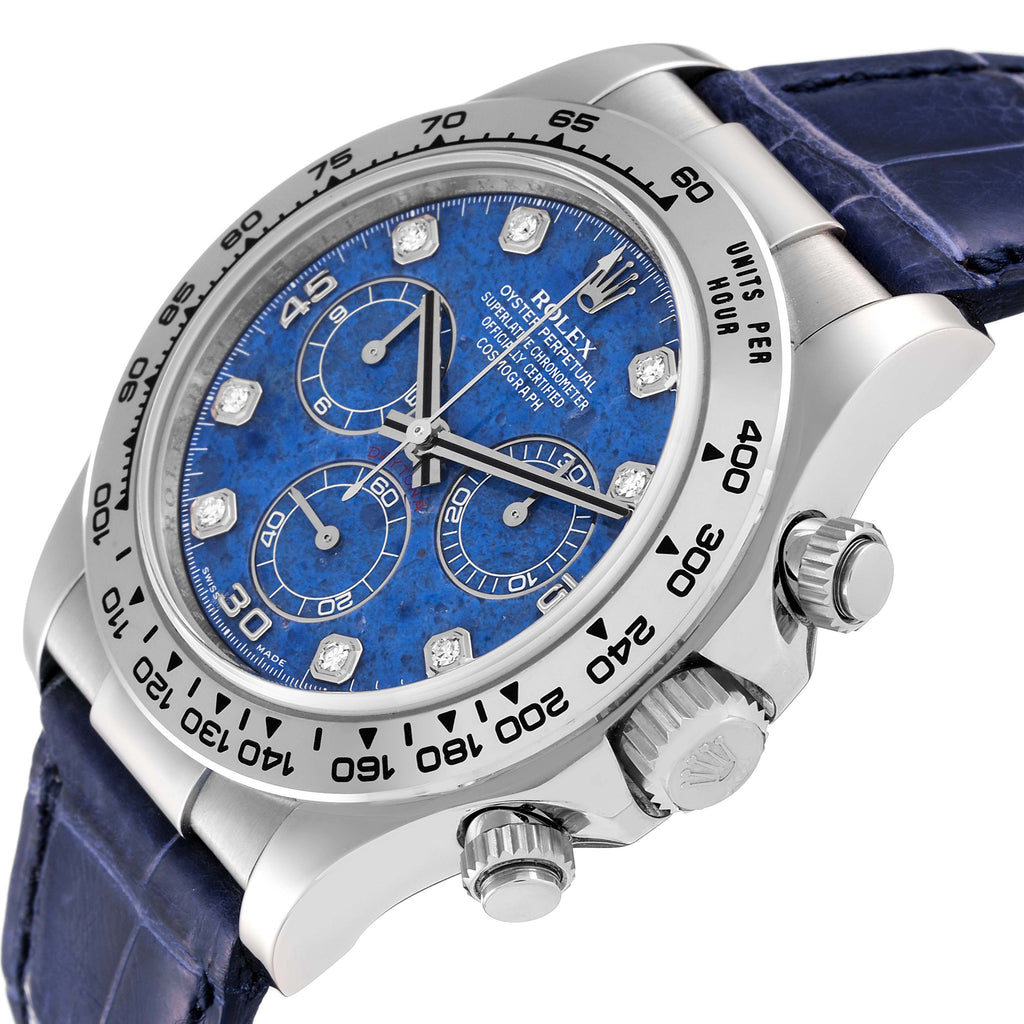 Rolex Daytona White Gold Sodalite Stone Diamond Mens Watch 116519 Box Card