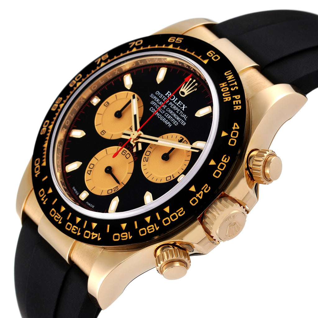 Rolex Daytona Yellow Gold Black Dial Ceramic Bezel Watch 116518 Box Card