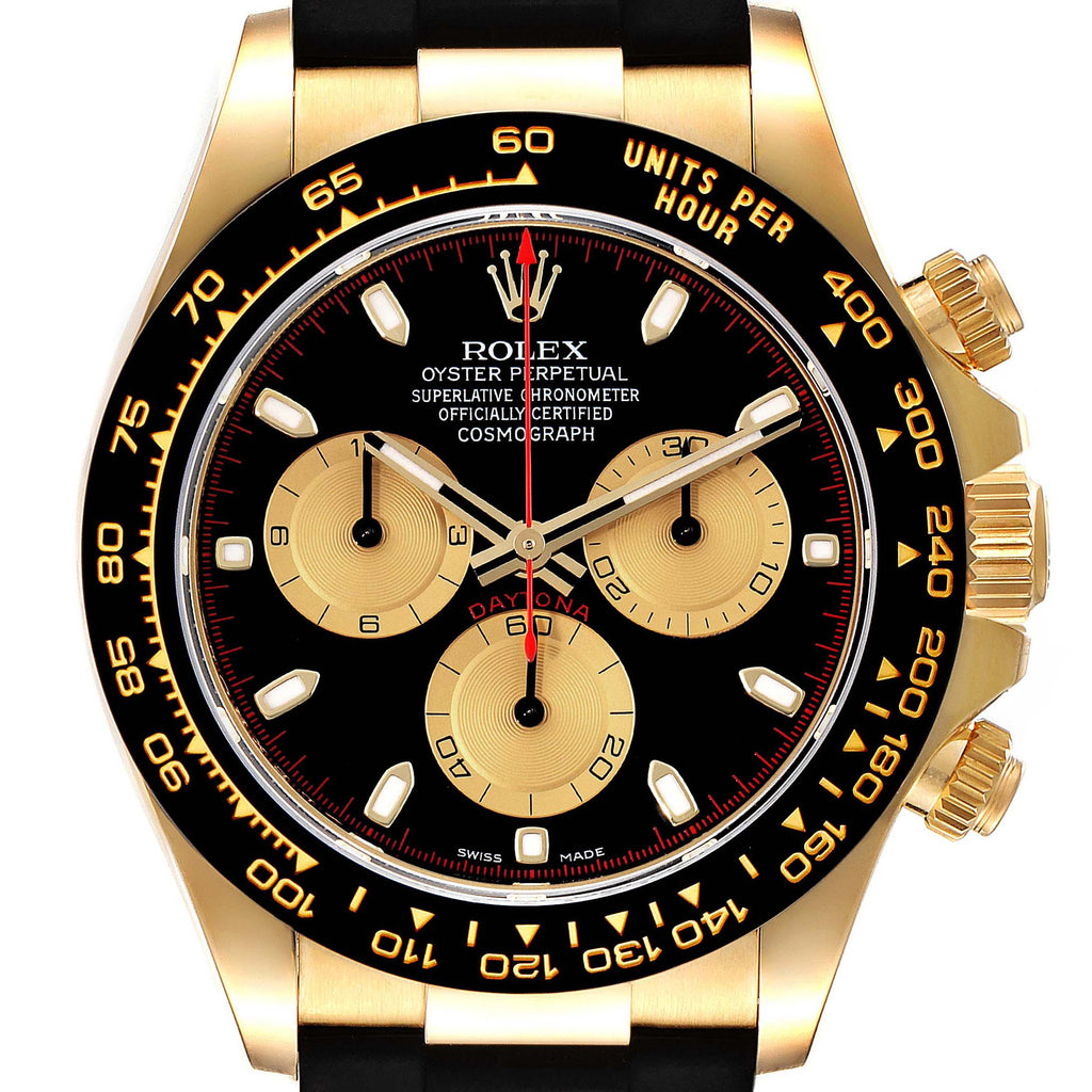 Rolex Daytona Yellow Gold Black Dial Ceramic Bezel Watch 116518 Box Card