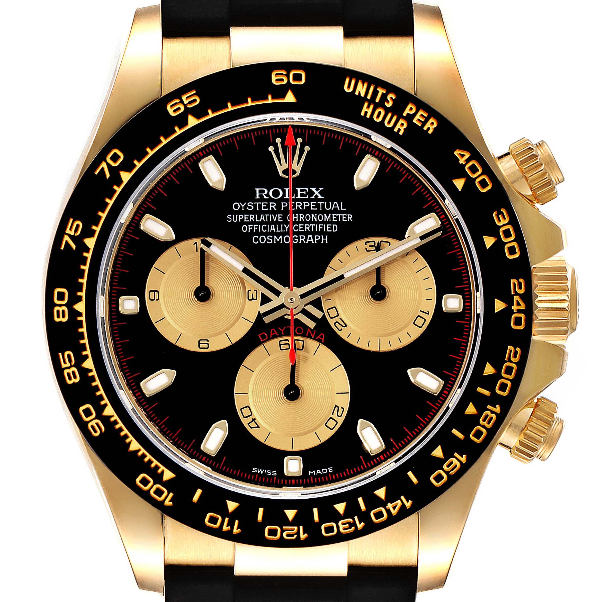 Rolex Daytona Yellow Gold Black Dial Ceramic Bezel Watch 116518 Box Card