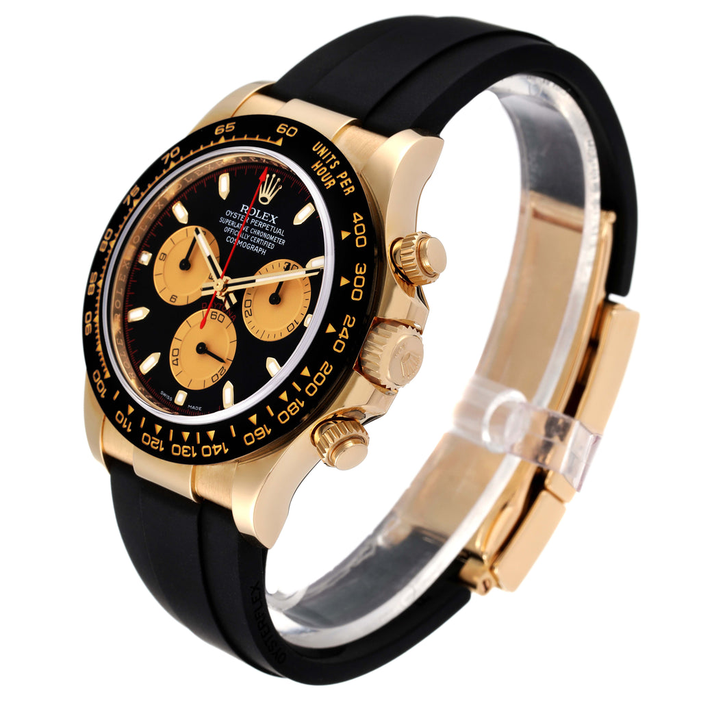 Rolex Daytona Yellow Gold Black Dial Ceramic Bezel Watch 116518 Box Card