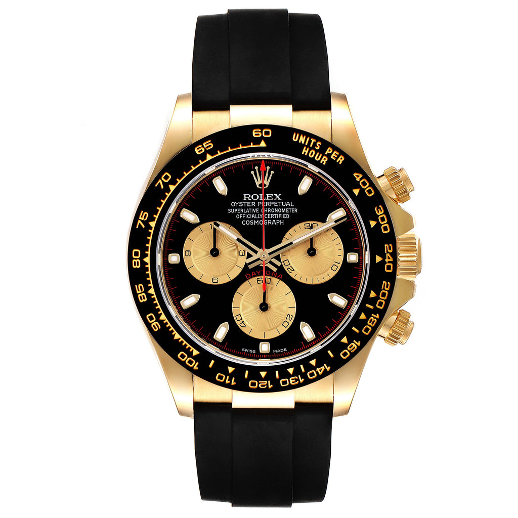 Rolex Daytona Yellow Gold Black Dial Ceramic Bezel Watch 116518 Box Card