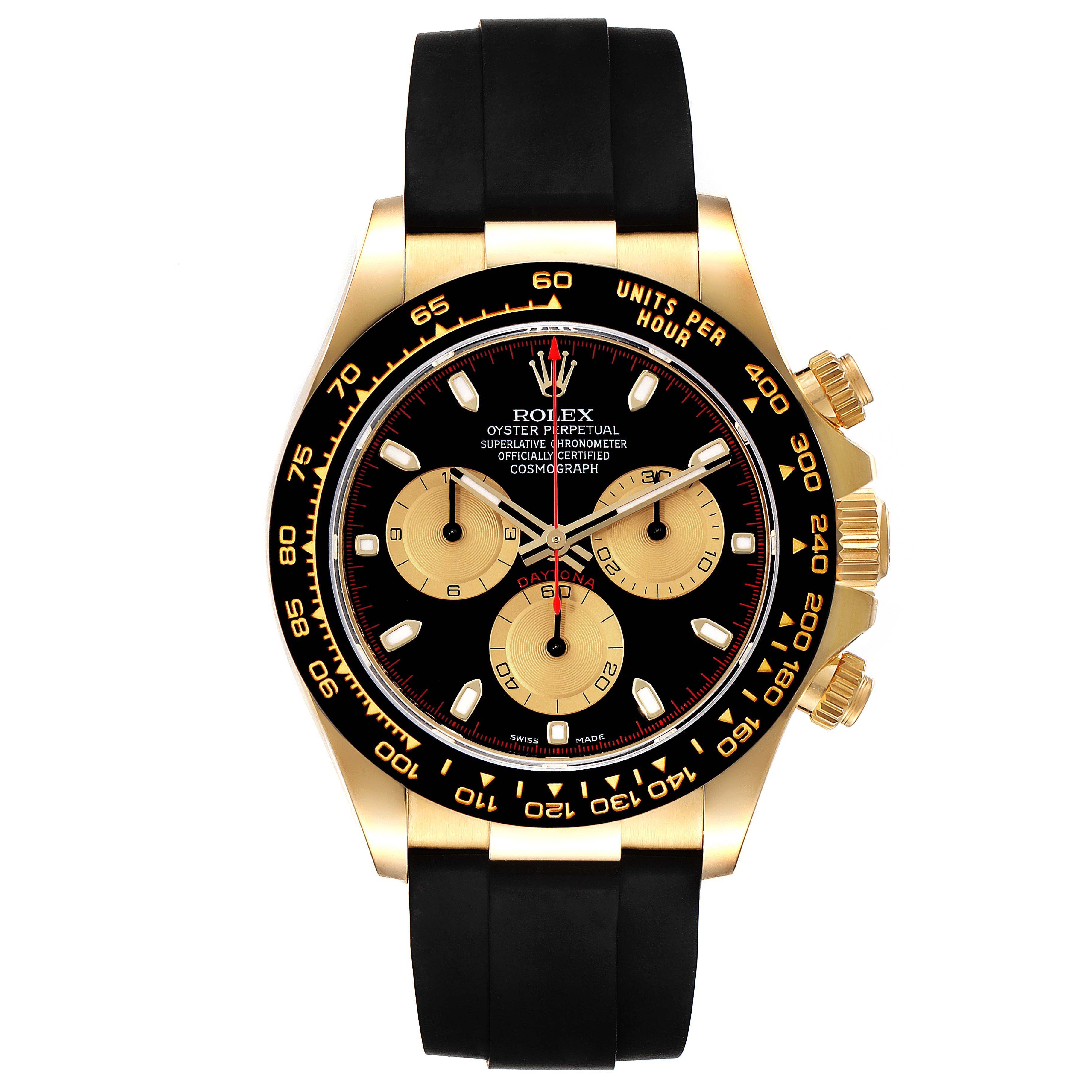 Rolex Daytona Yellow Gold Black Dial Ceramic Bezel Watch 116518 Box Card
