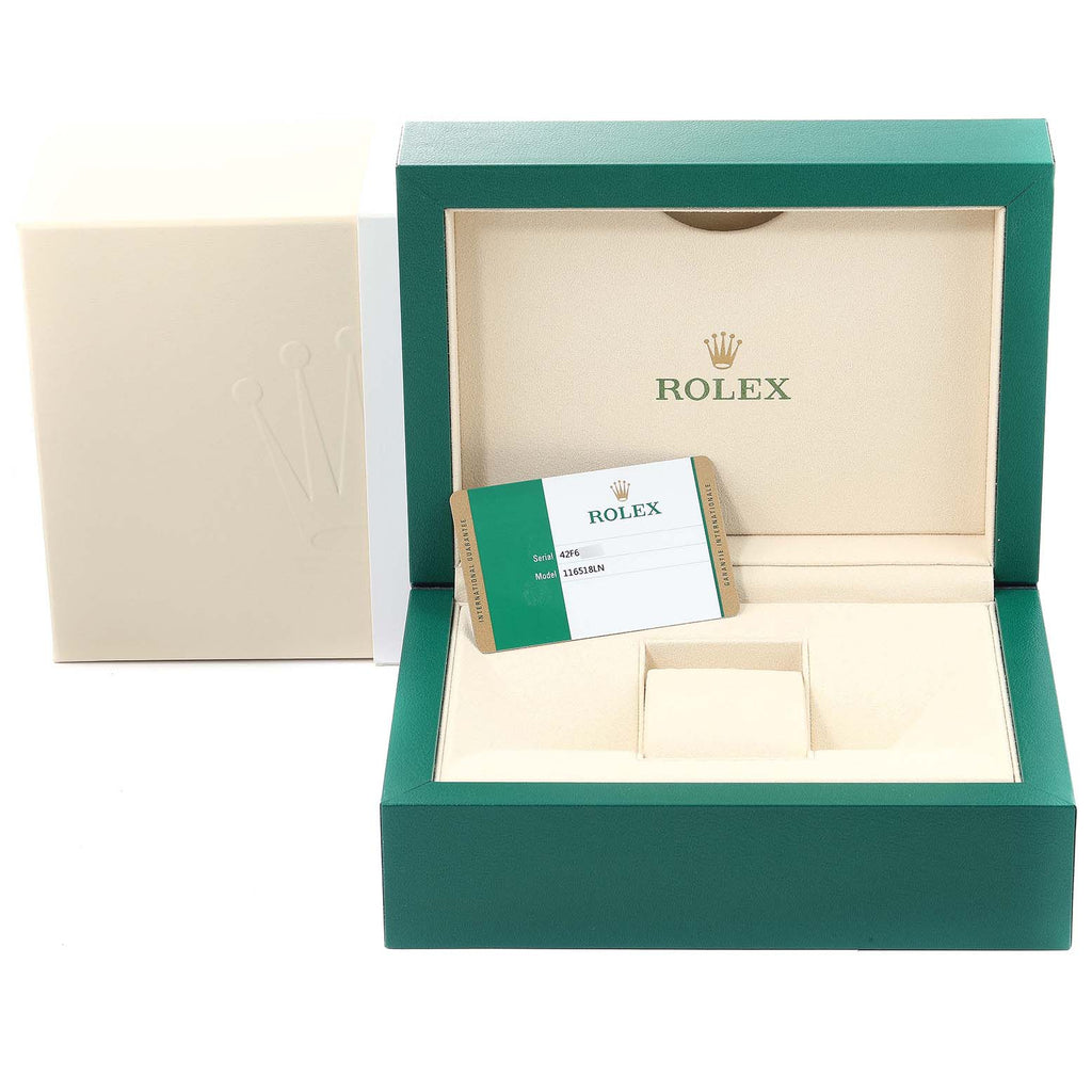 Rolex Daytona Yellow Gold Black Dial Ceramic Bezel Watch 116518 Box Card