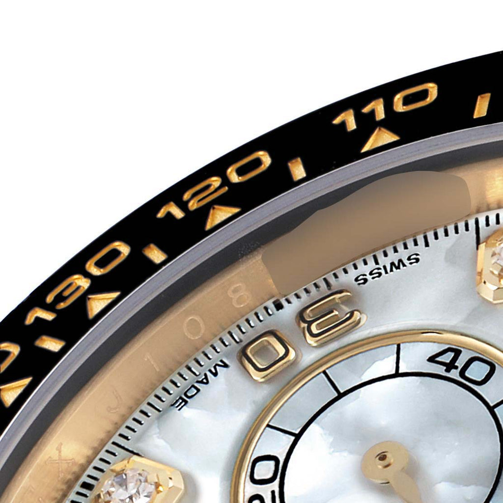 Rolex Daytona Yellow Gold Mother of Pearl Diamond Dial Mens Watch 116518 Unworn
